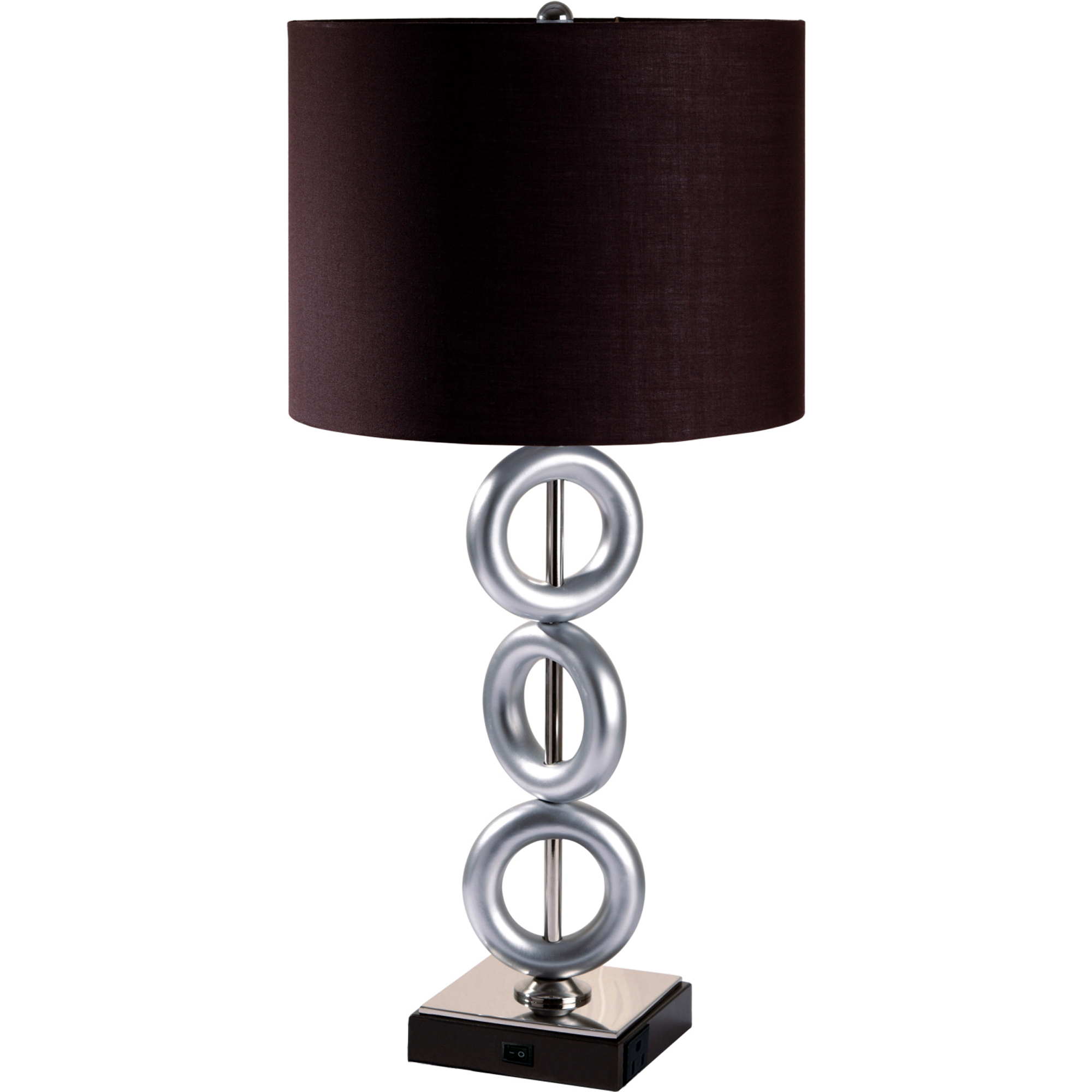 Ore International Brown Three Ring Metal Table Lamp With Convenient Outlet