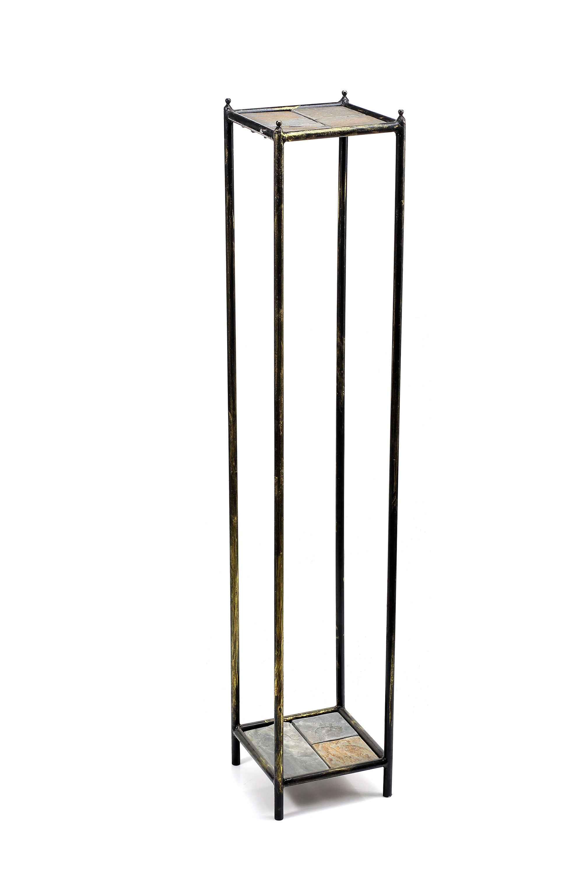 Ore International 40"H Gray Stone Slab 2 Tier Large Square Cast-Iron Plant Stand