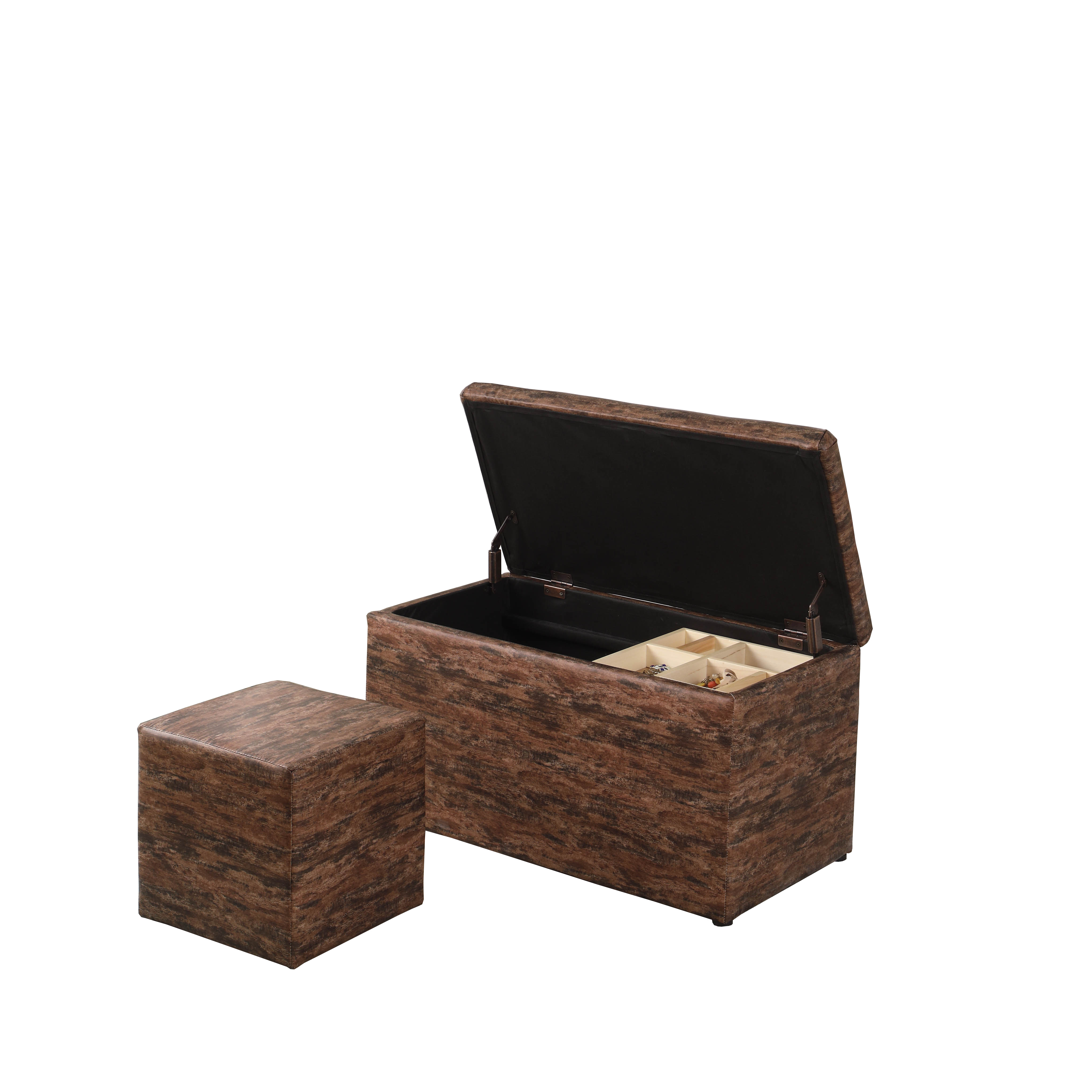 Ore International 18" in Brown Multicolor Leatherette Marble Pattern Storage Ottoman Hidden Tray + 1 Seat