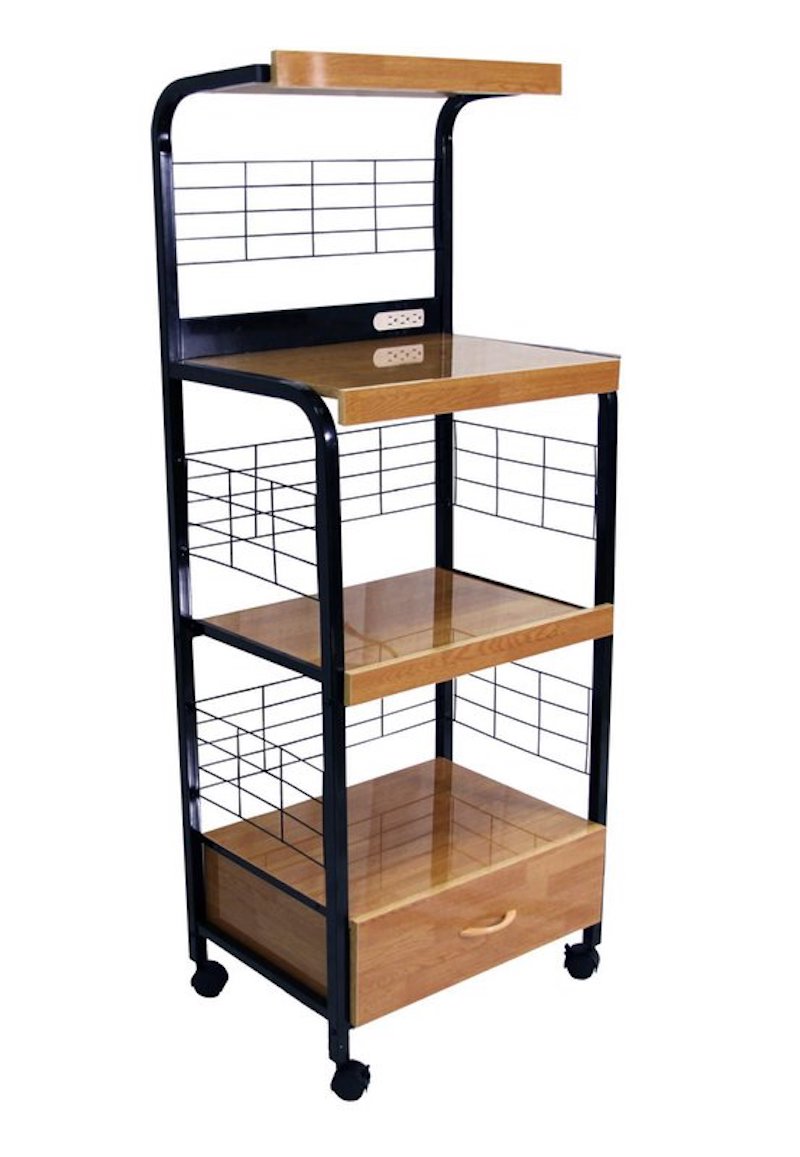 60 Inch Black Microwave Cart with Outlet