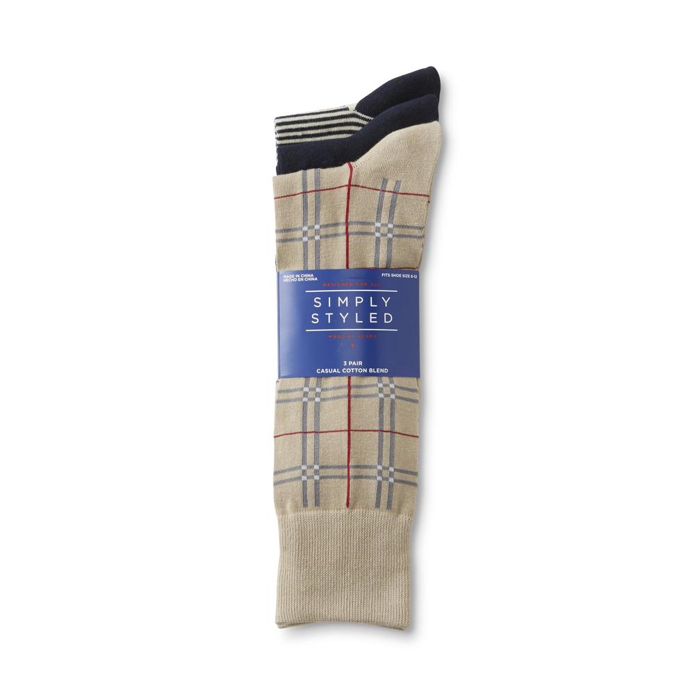 Simply Styled Men's 3-Pairs Crew Socks - Plaid & Striped