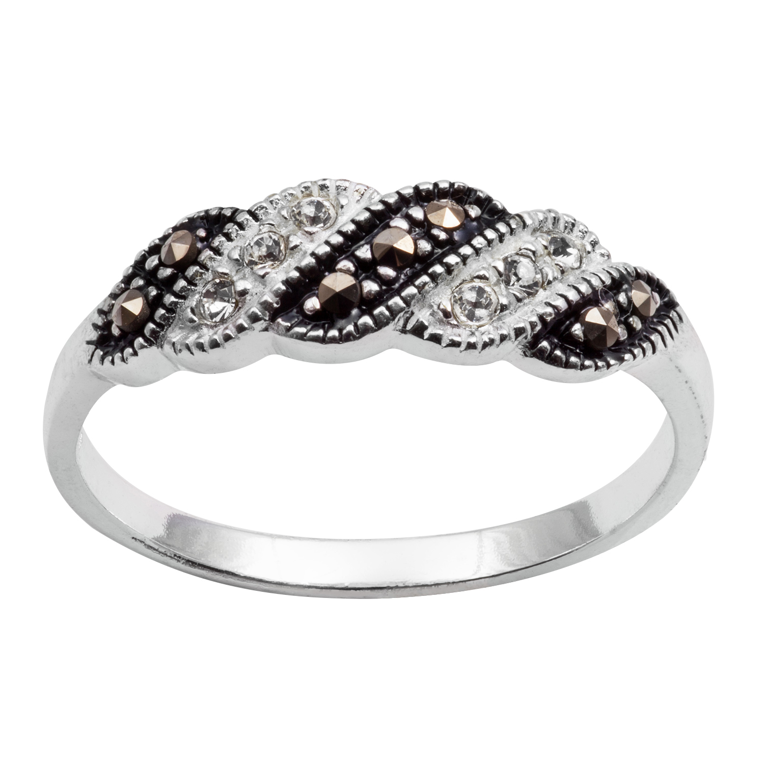 Ladies Sterling Silver Marcasite Crystal Ring