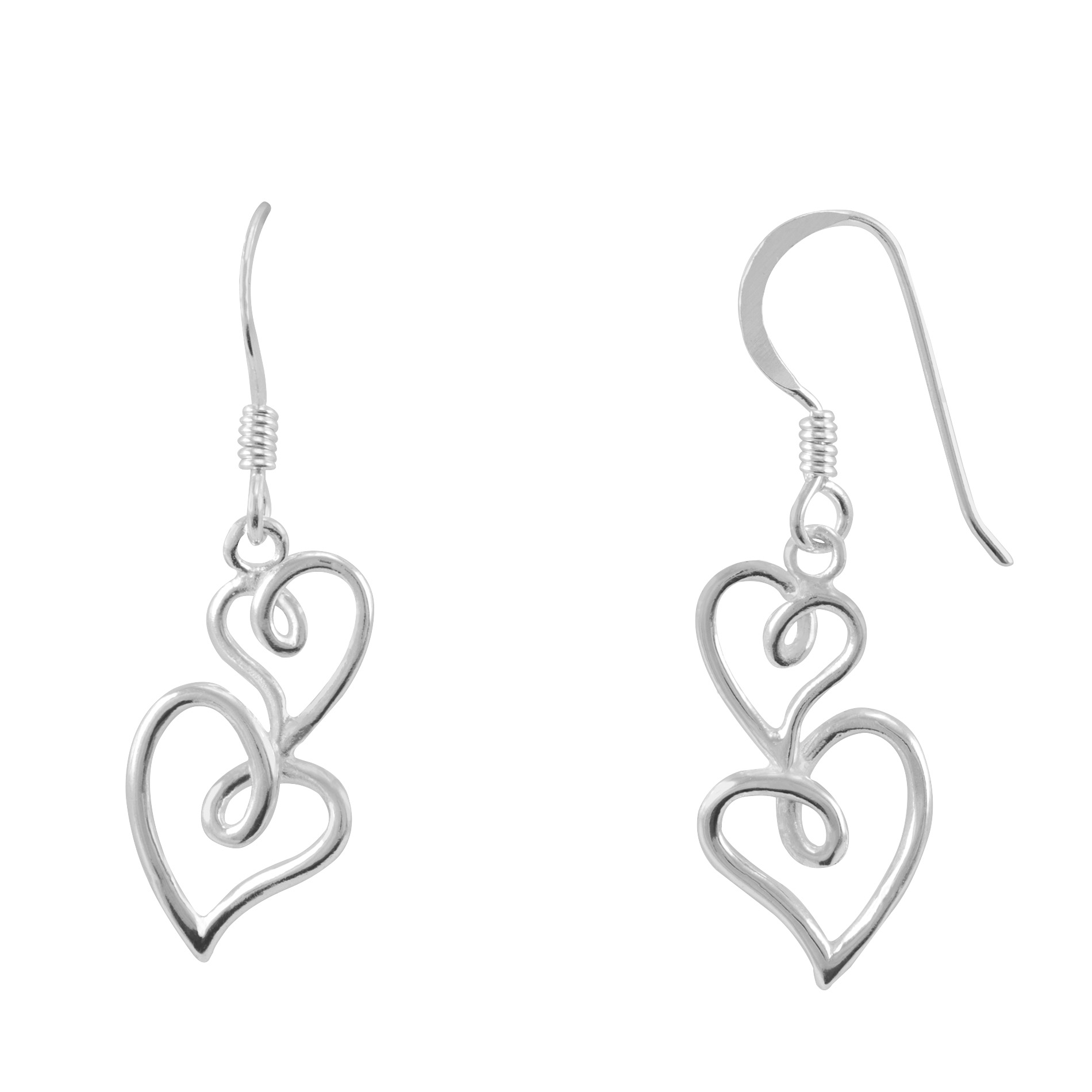Sterling Silver Double Heart Drop Earrings Sterling Silver Double Heart Drop Earrings