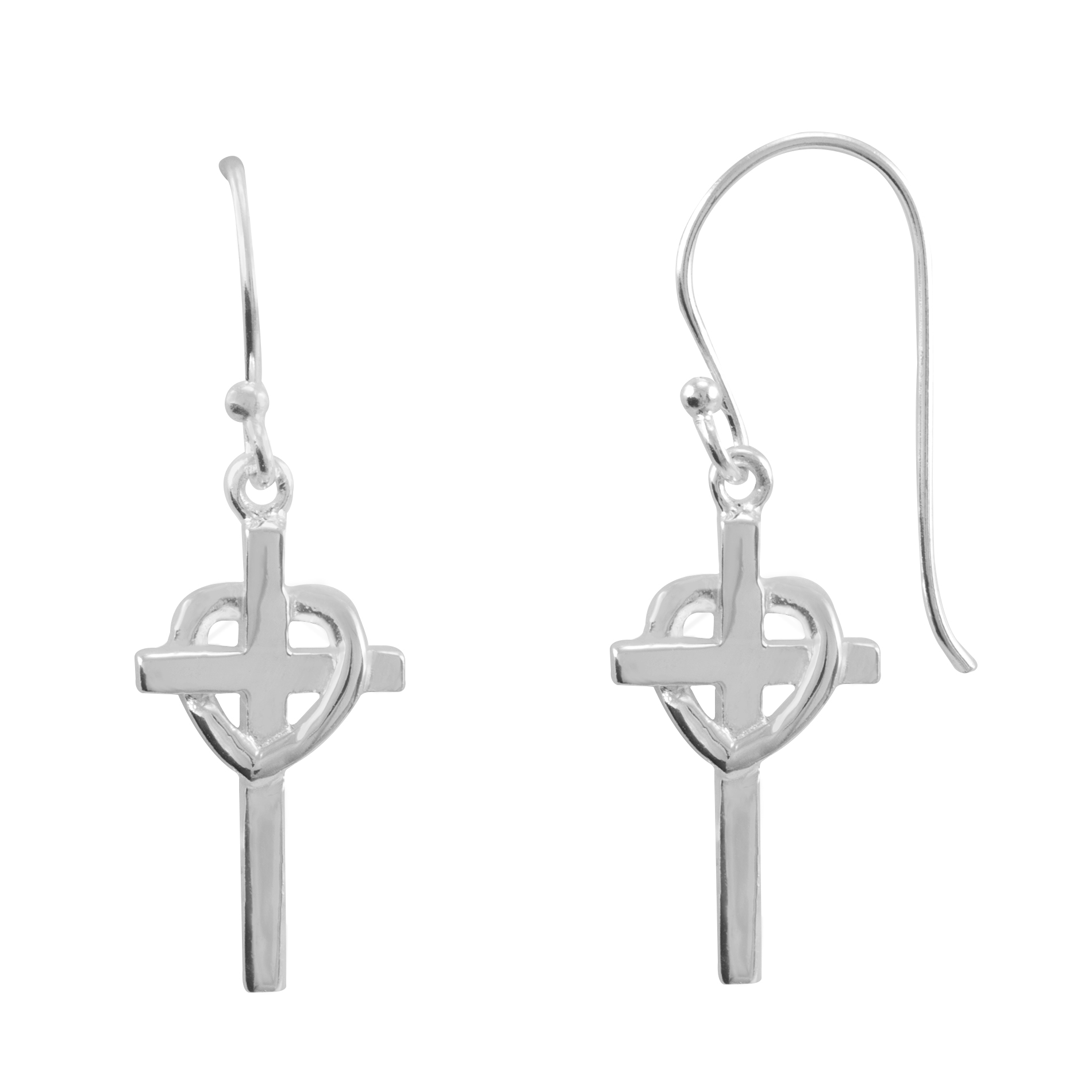 Sterling Silver Cross with Heart Drop Earrings Sterling Silver Cross with Heart Drop Earrings