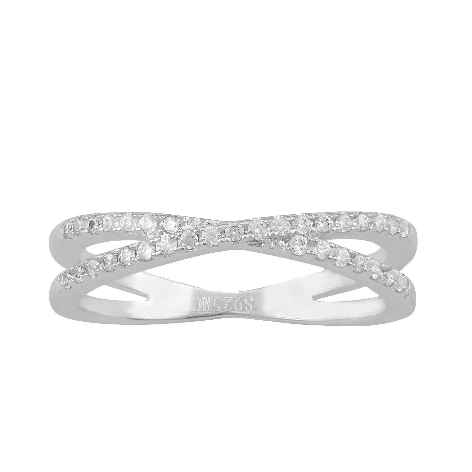 Sterling Silver Cubic Zirconia Crossover Ring - Size 8, Clear Sterling Silver Cubic Zirconia Crossover Ring - Size 8, Clear