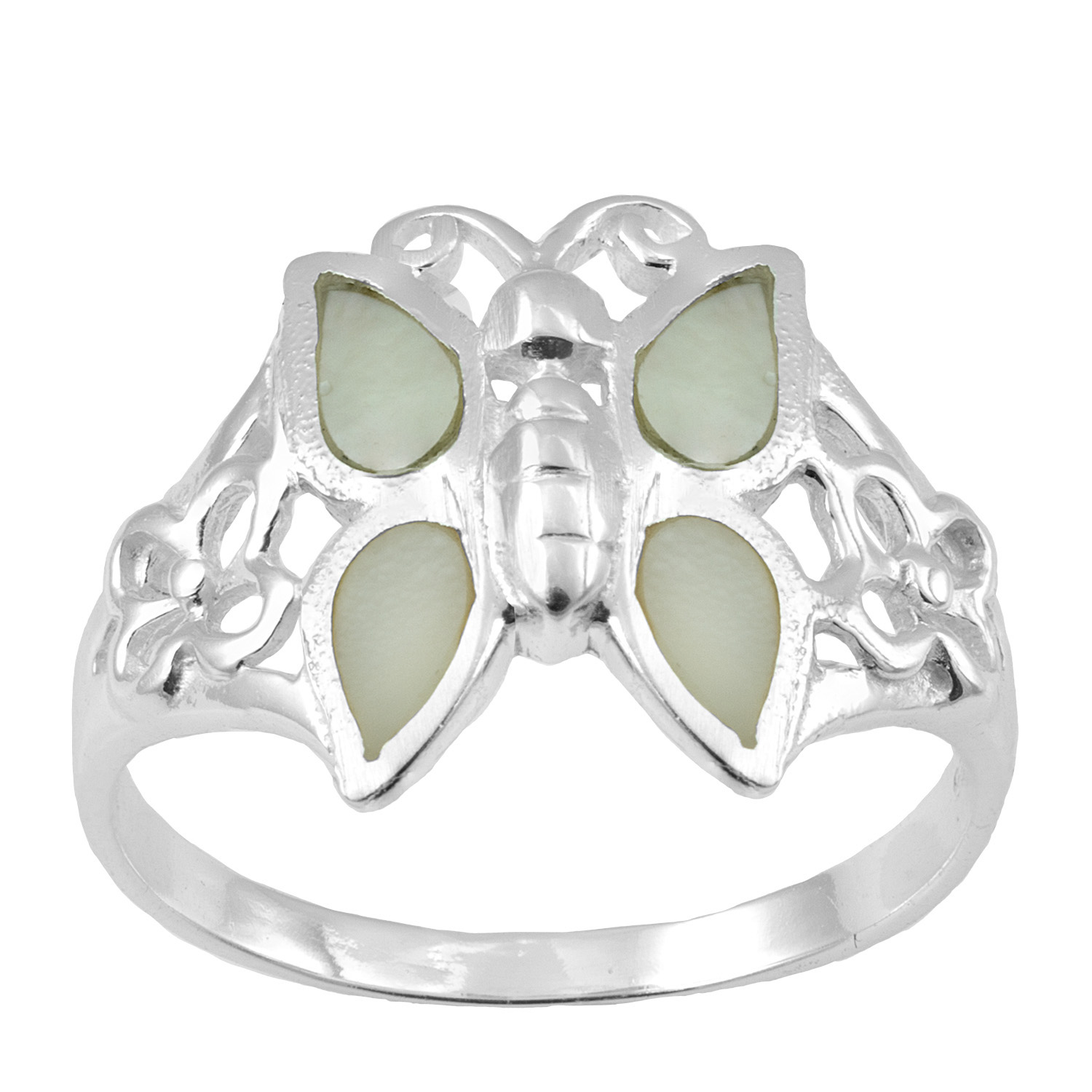 Sterling Silver Mother of Pearl Butterfly Ring - Size 8, White Sterling Silver Mother of Pearl Butterfly Ring - Size 8, White