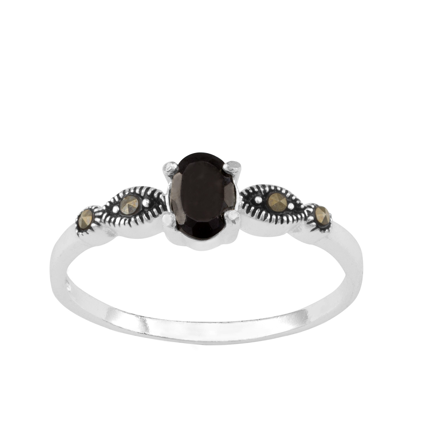 Sterling Silver Black Marcasite Center Ring - Size 8 Sterling Silver Black Marcasite Center Ring - Size 8
