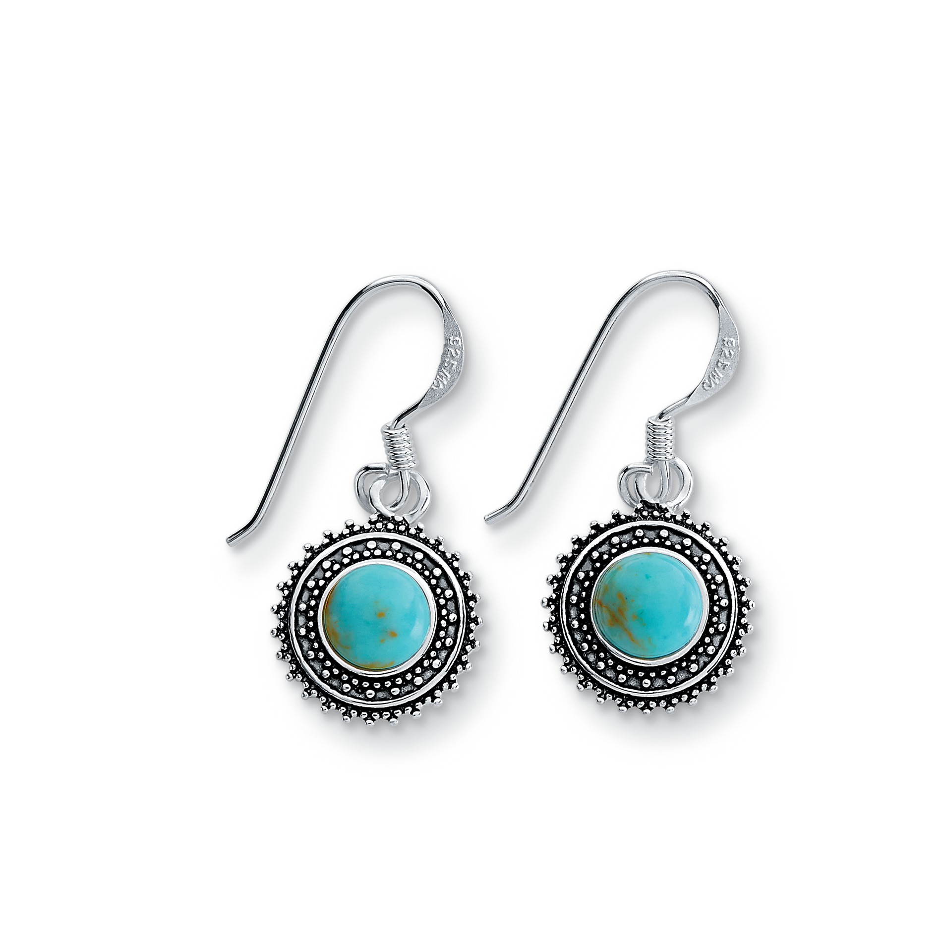 Sterling Silver Turquoise Medallion Drop Earrings