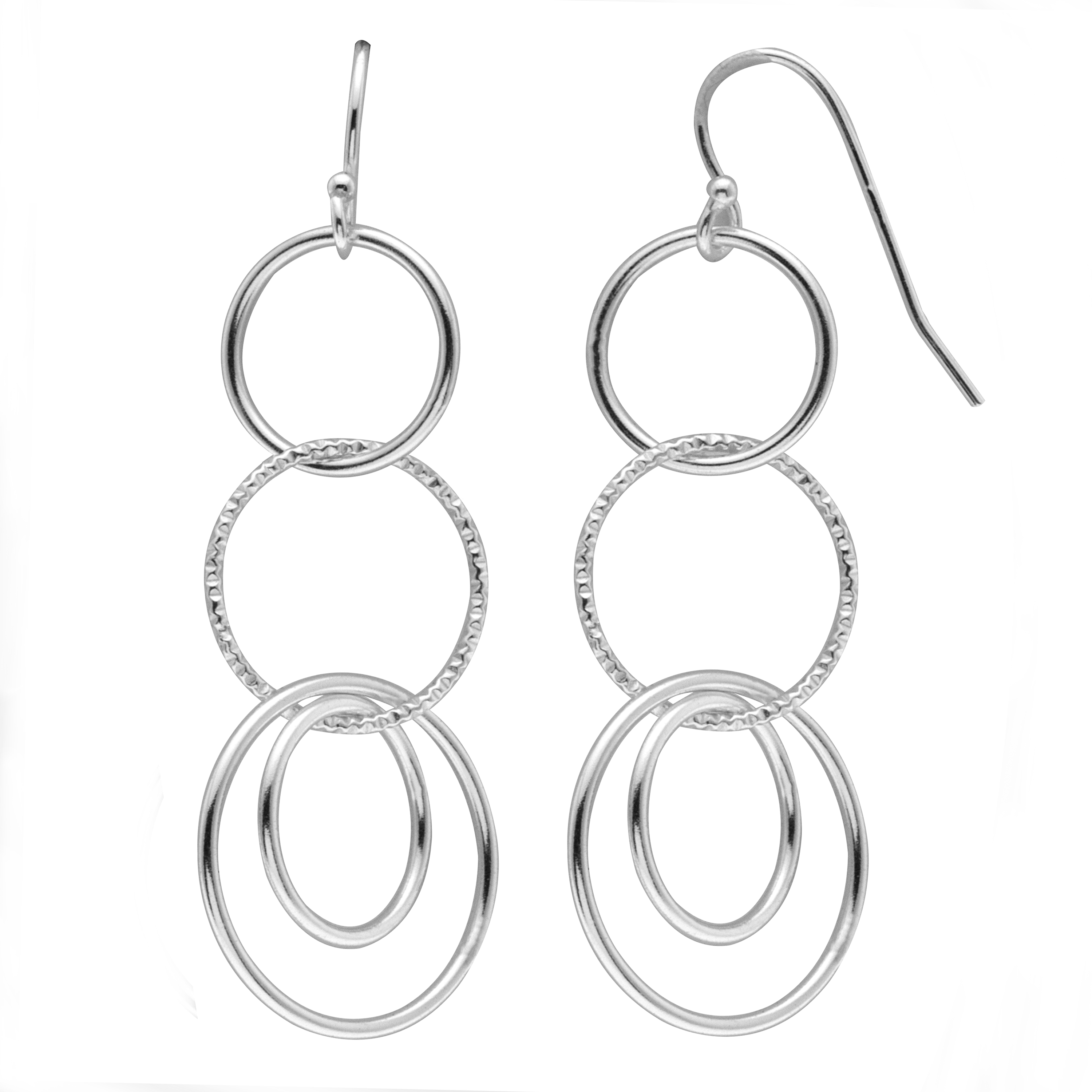 Sterling Silver Four Circle Drop Earrings