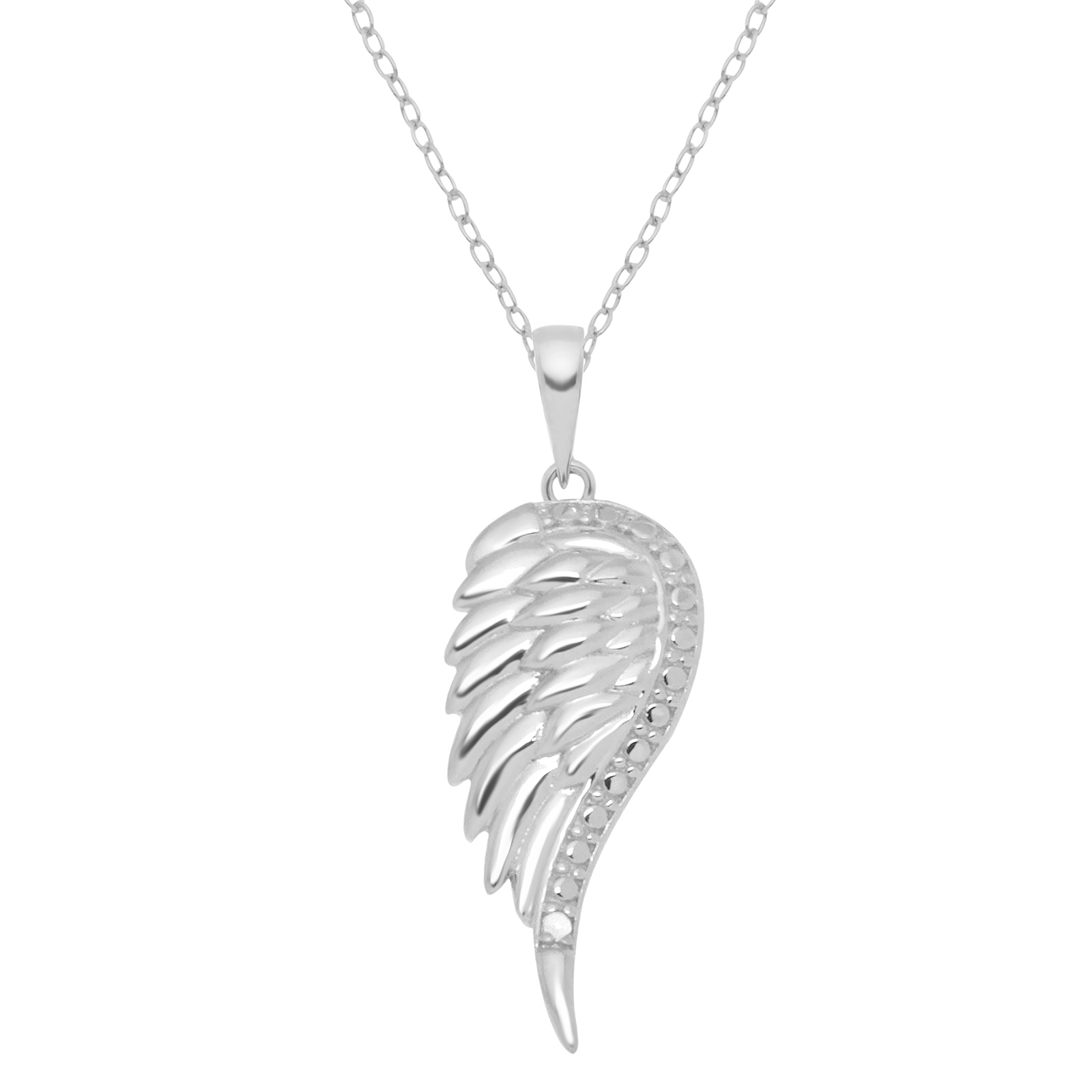 Fine Silver Plated Diamond Accent Wing Pendant Fine Silver Plated Diamond Accent Wing Pendant
