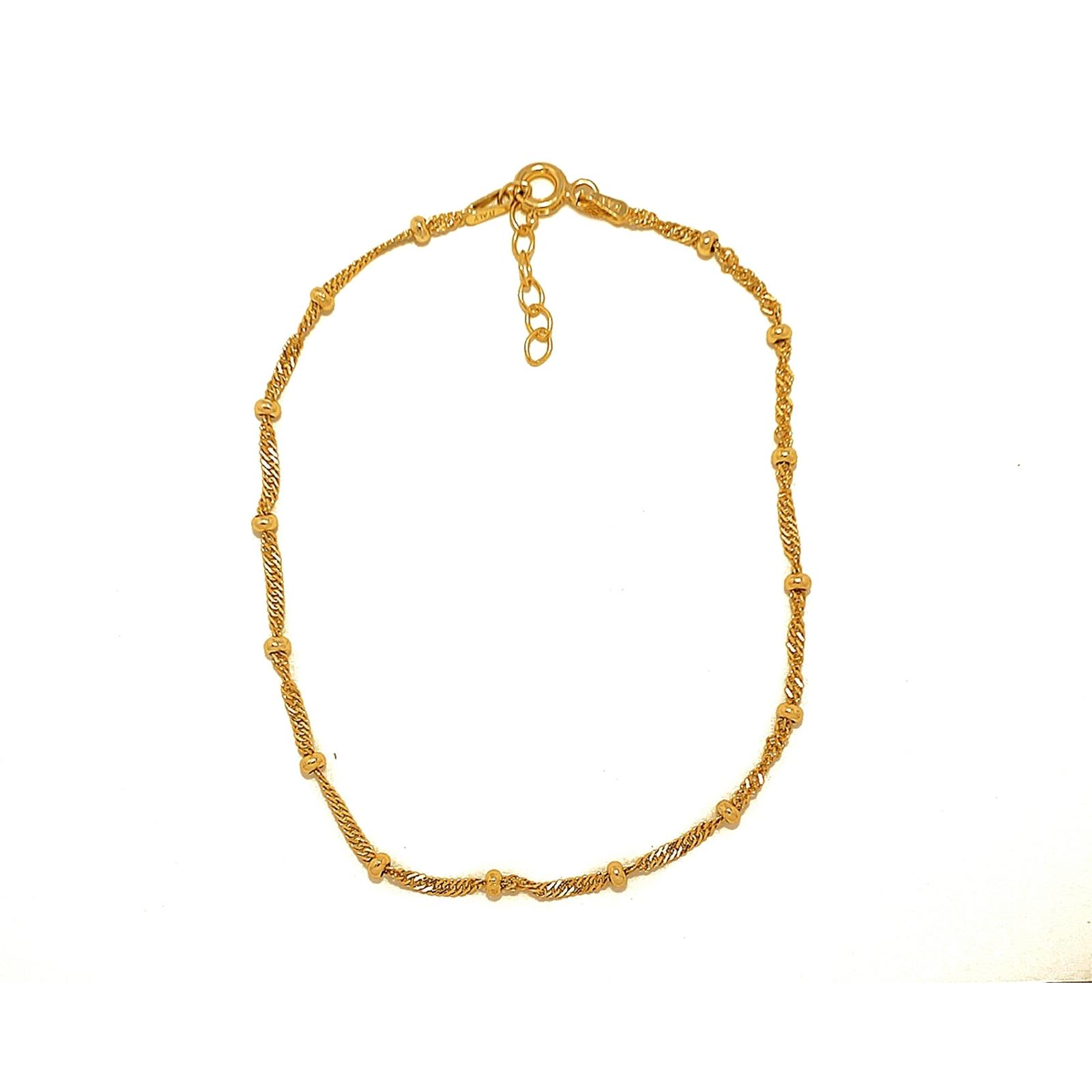 Gold over Sterling Silver Singapore with Beads Anklet, Yellow Gold over Sterling Silver Singapore with Beads Anklet, Yellow