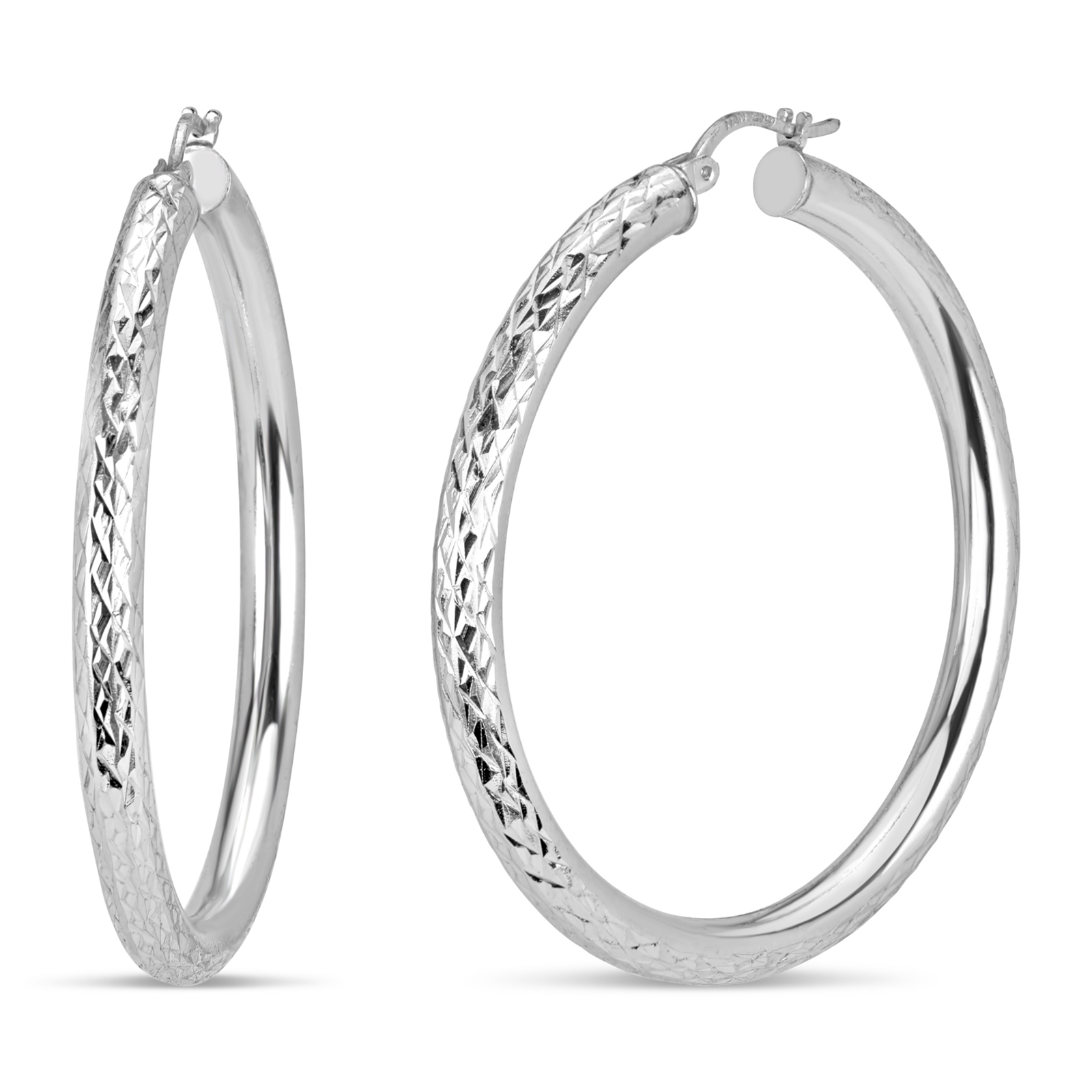 Sterling Silver 50x4 mm Diamond Cut Hoop Earrings