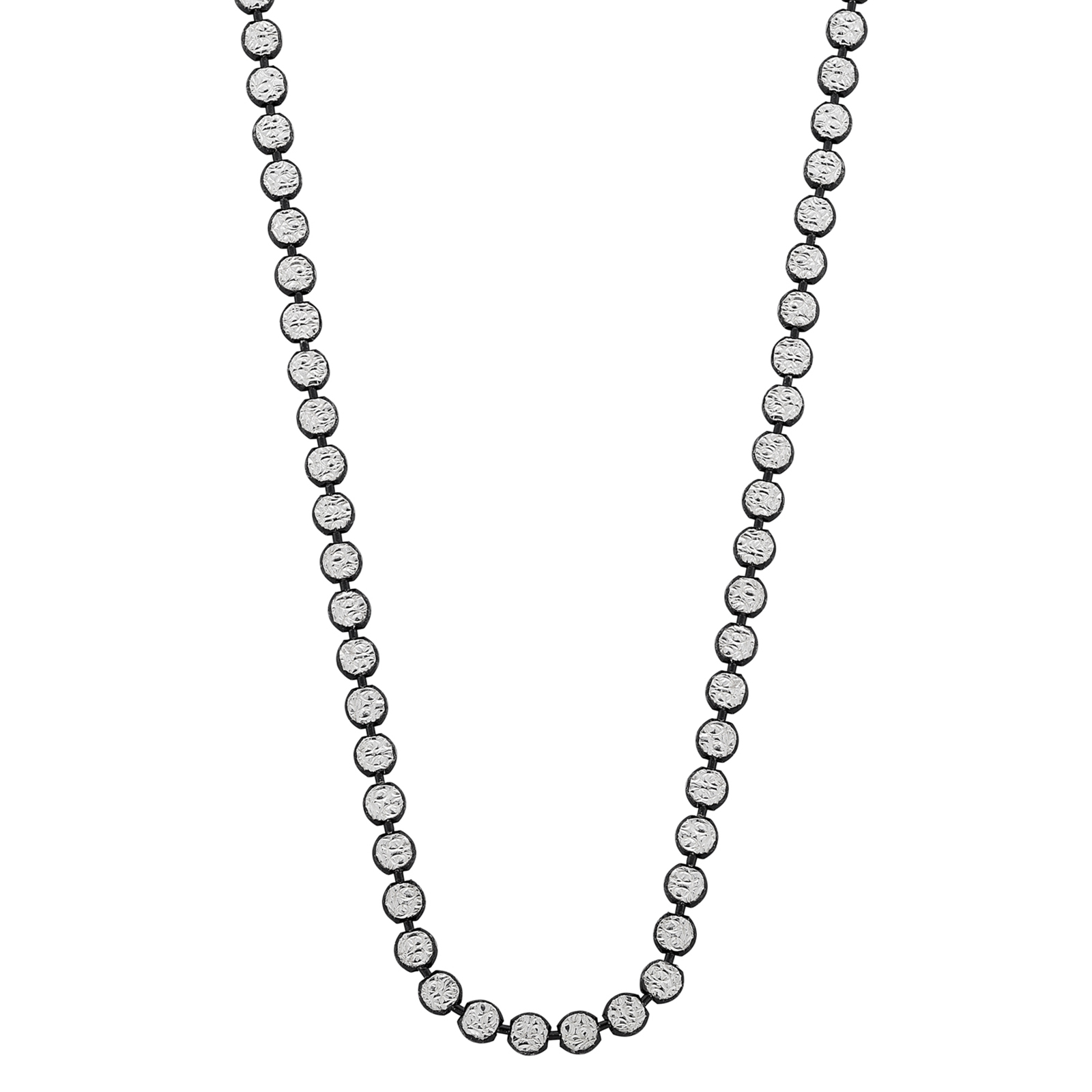 Sterling Silver Two Tone 2.5mm Hammered Bead 18 Inch Necklace