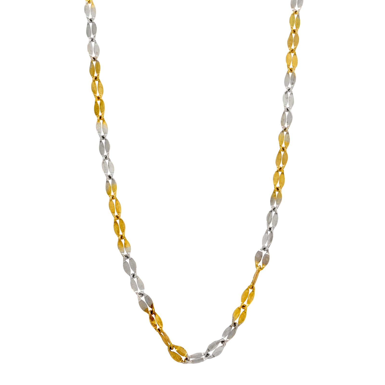 Sterling Silver Two Tone Yellow Rhodium High Polished Oval Link 18 Inch Necklace