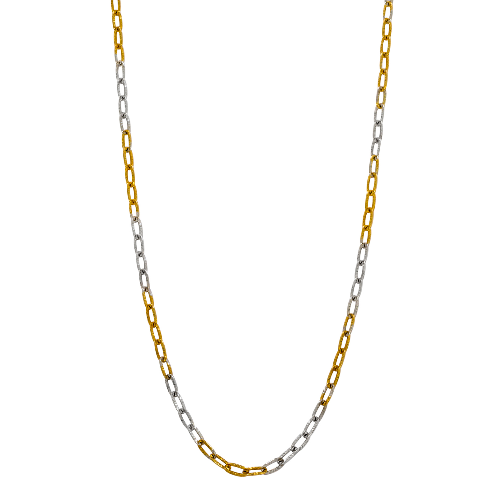 Sterling Silver Two Tone Yellow Rhodium Oval Link 18 Inch Necklace