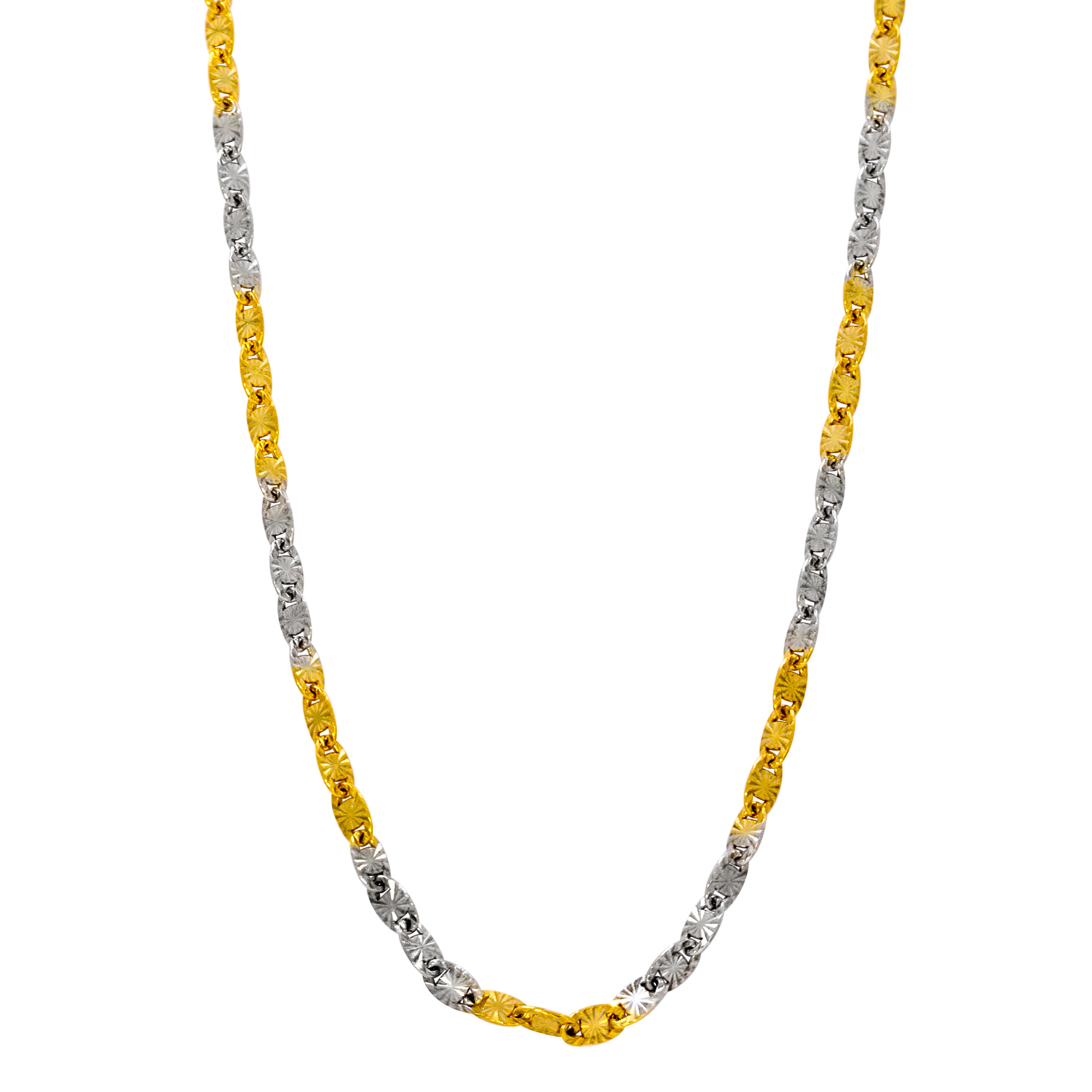 Sterling Silver Two Tone Yellow Rhodium Diamond Cut 18 Inch Necklace