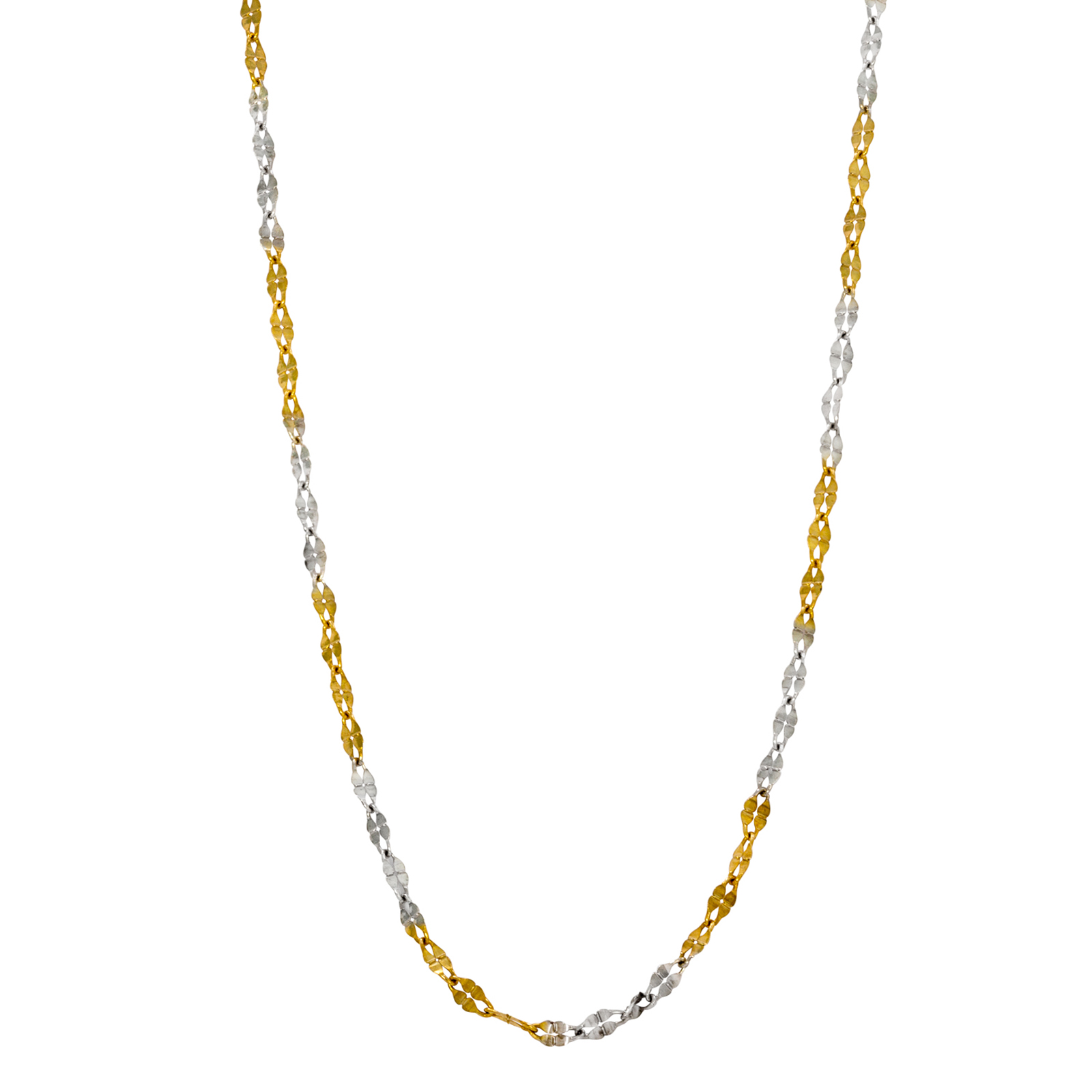 Sterling Silver Two Tone Yellow Rhodium Link 18 Inch Necklace