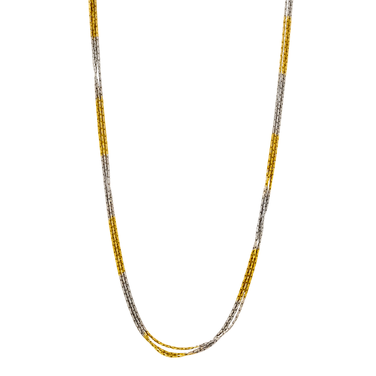 Sterling Silver Two Tone Yellow and Rhodium Diamond Cut 3 Strand 17 plus 2 Inch Necklace