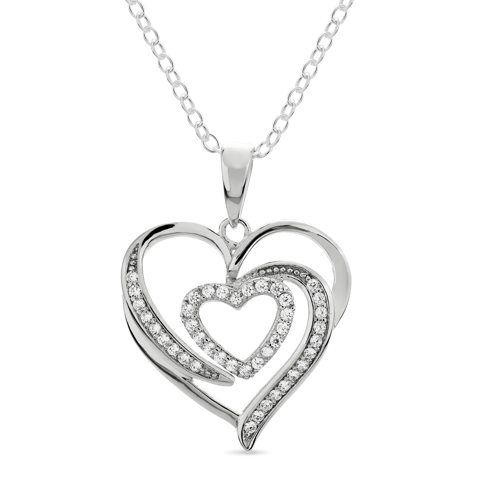 Sterling Silver Cubic Zirconia Double Heart Pendant, Clear Sterling Silver Cubic Zirconia Double Heart Pendant, Clear
