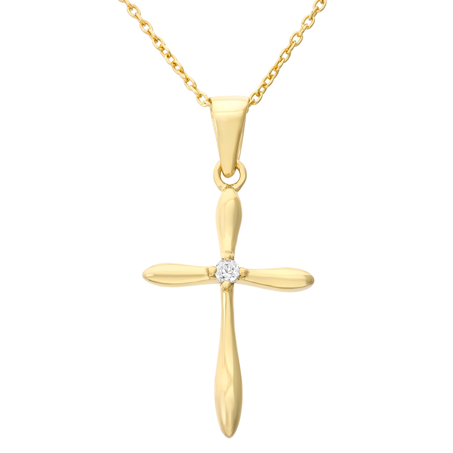 Gold over Sterling Silver Created White Sapphire Cross Pendant