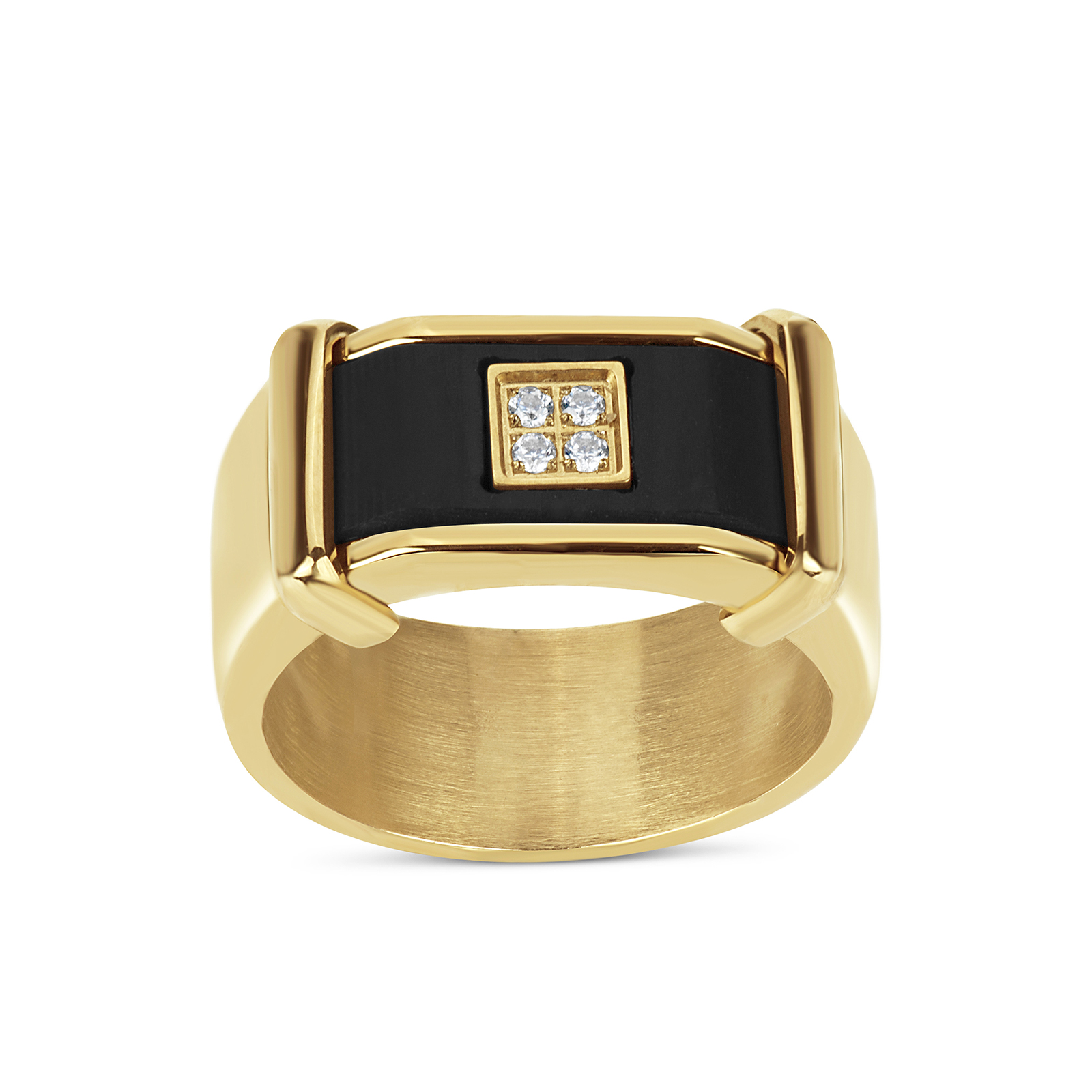 Gold Ionic Plating Stainless Steel and Black Carbon Fiber with Cubic Zirconia Ring, Size 10, White Gold Ionic Plating Stainless Steel and Black Carbon Fiber with Cubic Zirconia Ring, Size 10, White