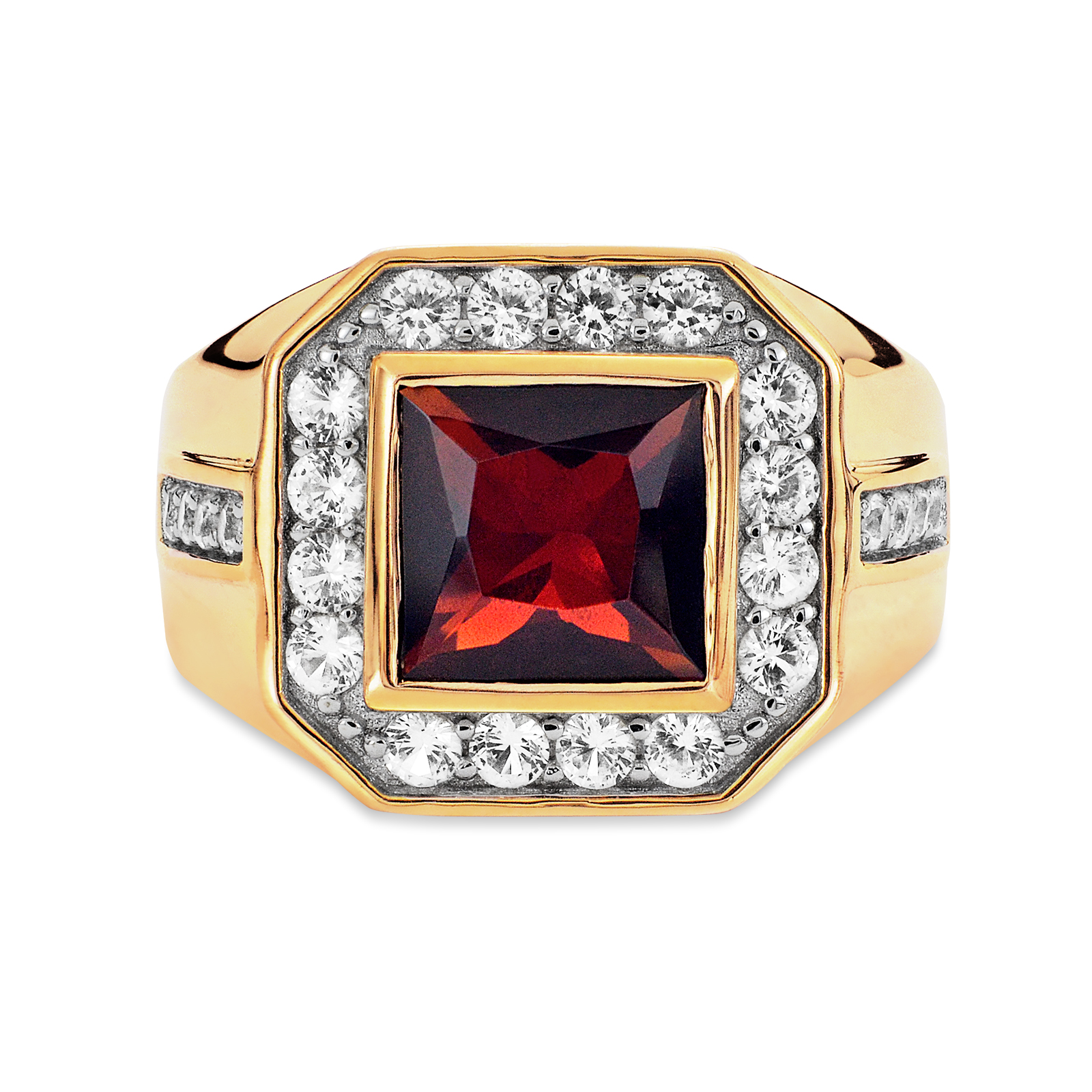 Gold Plated Sterling Silver Two Tone 8x8mm Square Garnet and White Sapphire Ring, Size 10, Red Gold Plated Sterling Silver Two Tone 8x8mm Square Garnet and White Sapphire Ring, Size 10, Red