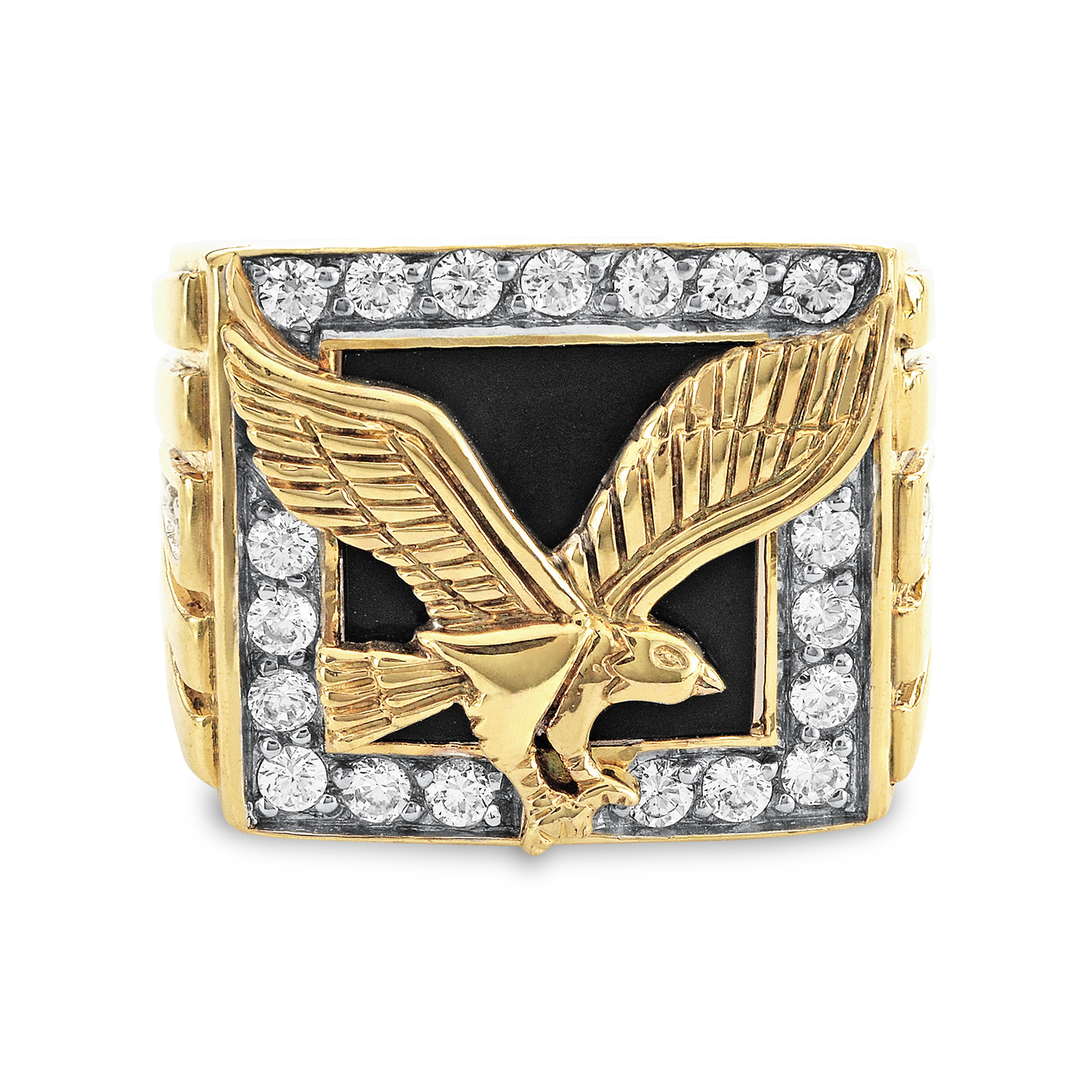 Gold Over Sterling Silver Black Agate Eagle Ring, Size 10, White Gold Over Sterling Silver Black Agate Eagle Ring, Size 10, White