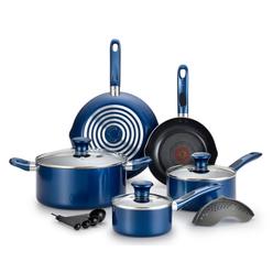 t-fal excite proglide nonstick thermo-spot heat indicator dishwasher oven safe cookware set, 14-piece, blue