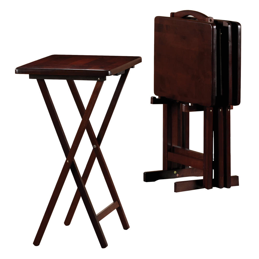 5-Piece TV Tray Folding Wood Table Set TV Dinner Coffee ...