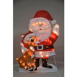 Rudolph the Red-Nosed Reindeer productworks 32-inch pre-lit santa and rudolph christmas yard decoration, 70 lights