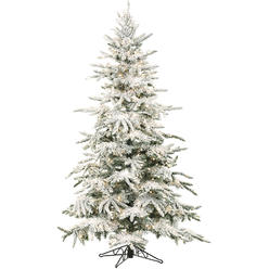 Fraser Hill Farm Christmas Tree 9 Ft. Flocked Mountain Pine with Smart String Lighting, 9.0, Green/White (FFMP090-3SN)