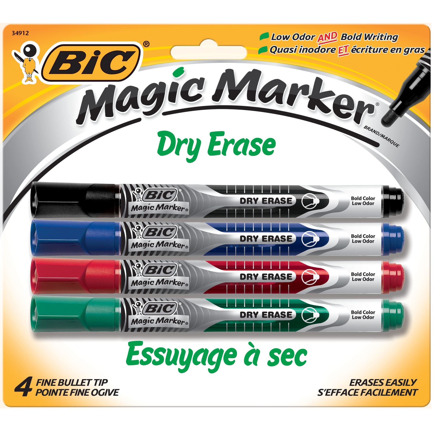 BIC GELIPP41 Magic Marker Pocket Dry Erase 4 Count