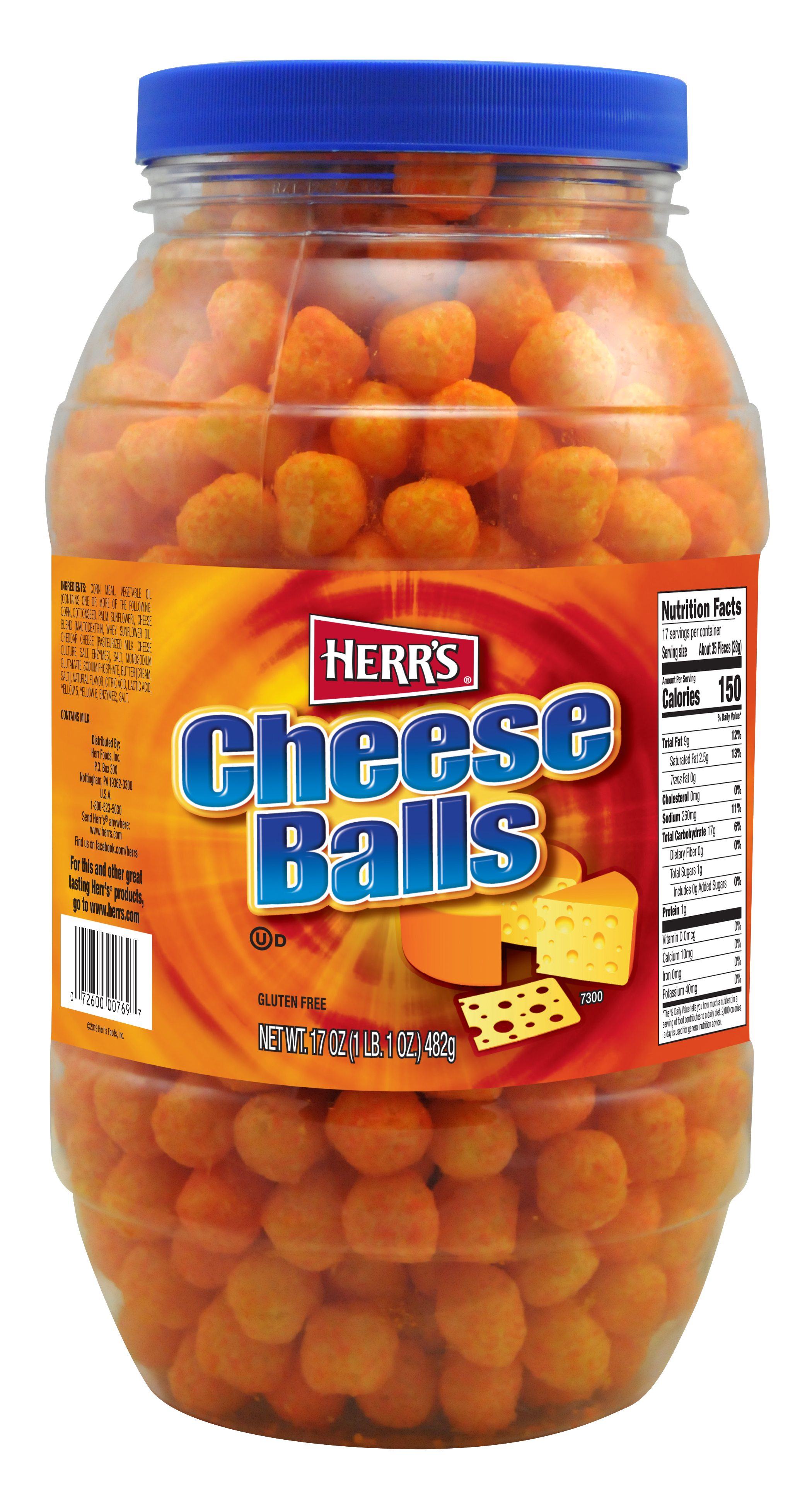 Herr's Herrs Cheese Ball Barrel, 17 Oz.