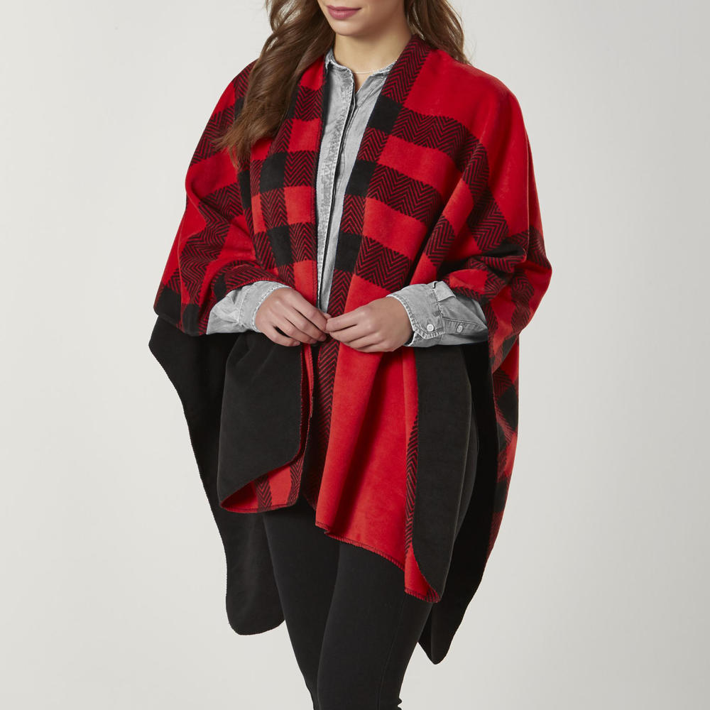 Women's Reversible Fleece Ruana Wrap - Plaid