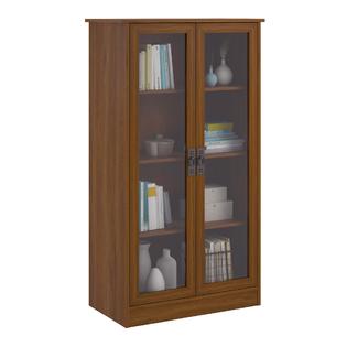 Dorel Quinton Point Bookcase With Glass Doors Brown Oak
