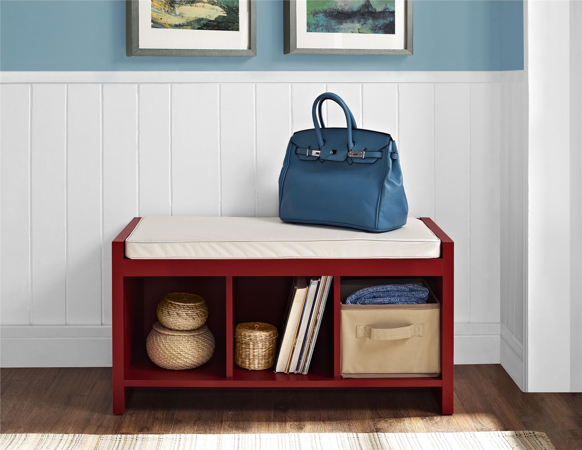Dorel Penelope Red Entryway Storage Bench With Cushion