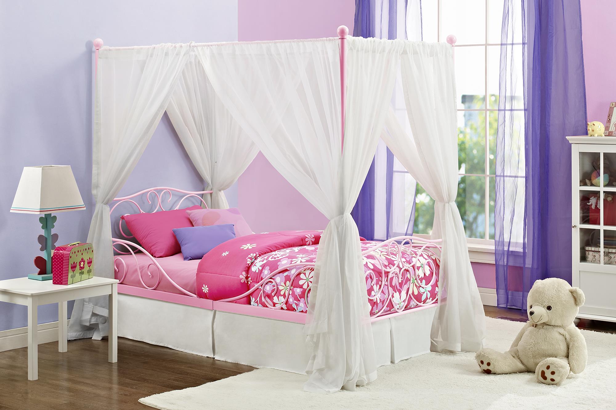 Furnishings Canopy Twin Pink Metal Bed, Pink Twin Canopy Bed