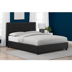 Dorel Home Furnishings Dorel DHP Emily Upholstered Faux Leather Platform Bed with Wooden Slat Support, Tufted Headboard, Full Size - Black