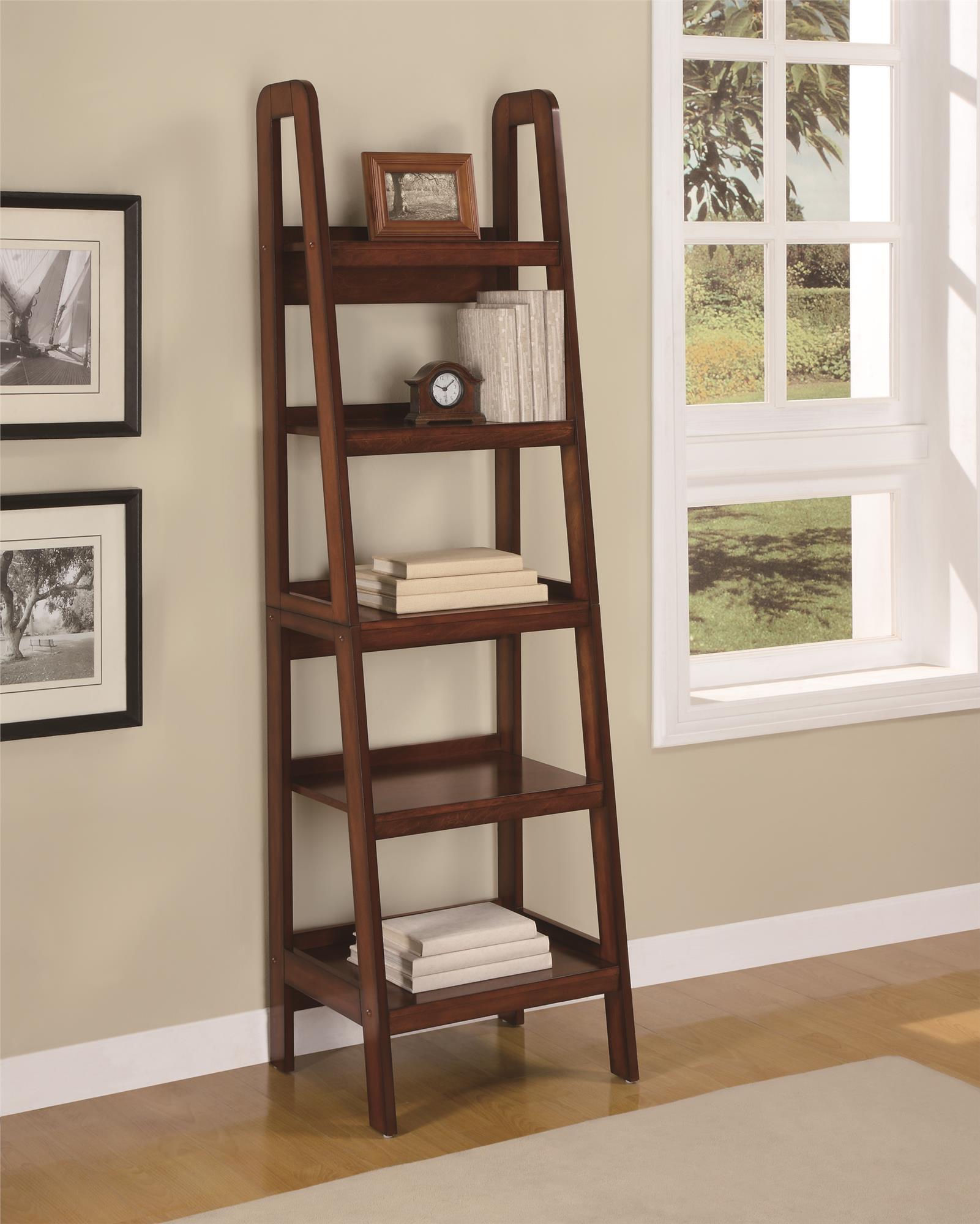 Dorel Platform Mahogany Wood Veneer Ladder Bookcase Dorel Platform Mahogany Wood Veneer Ladder Bookcase