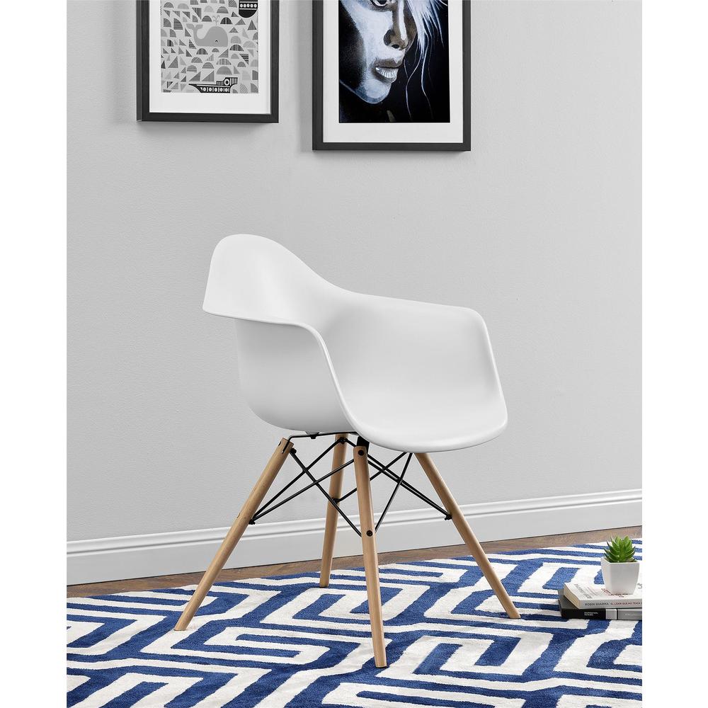 Dorel Home Furnishings Harper , Mid Century Modern Molded Arm Chair with Wood Leg, White