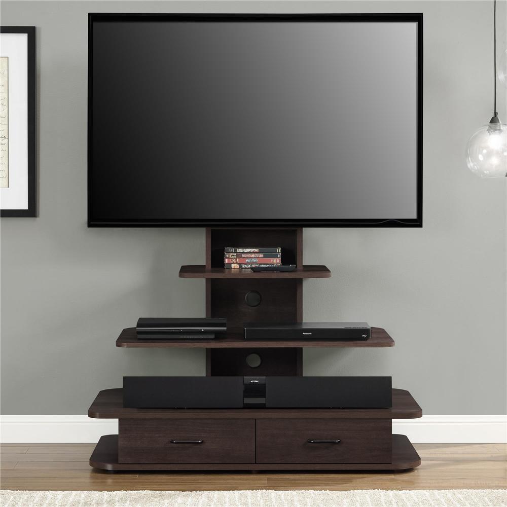 Dorel Home Furnishings Galaxy Dark Walnut TV Stand with Mount and Drawers