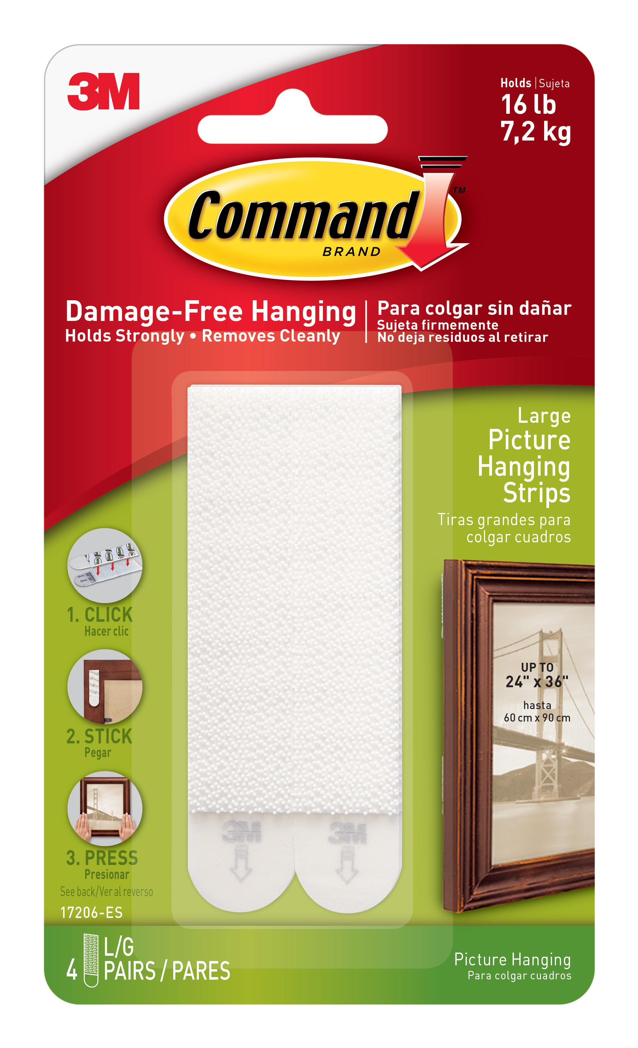 CommandTM Command Large Picture Hanging Strips, White, 4 Sets of Strips/Pack CommandTM Command Large Picture Hanging Strips, White, 4 Sets of Strips/Pack
