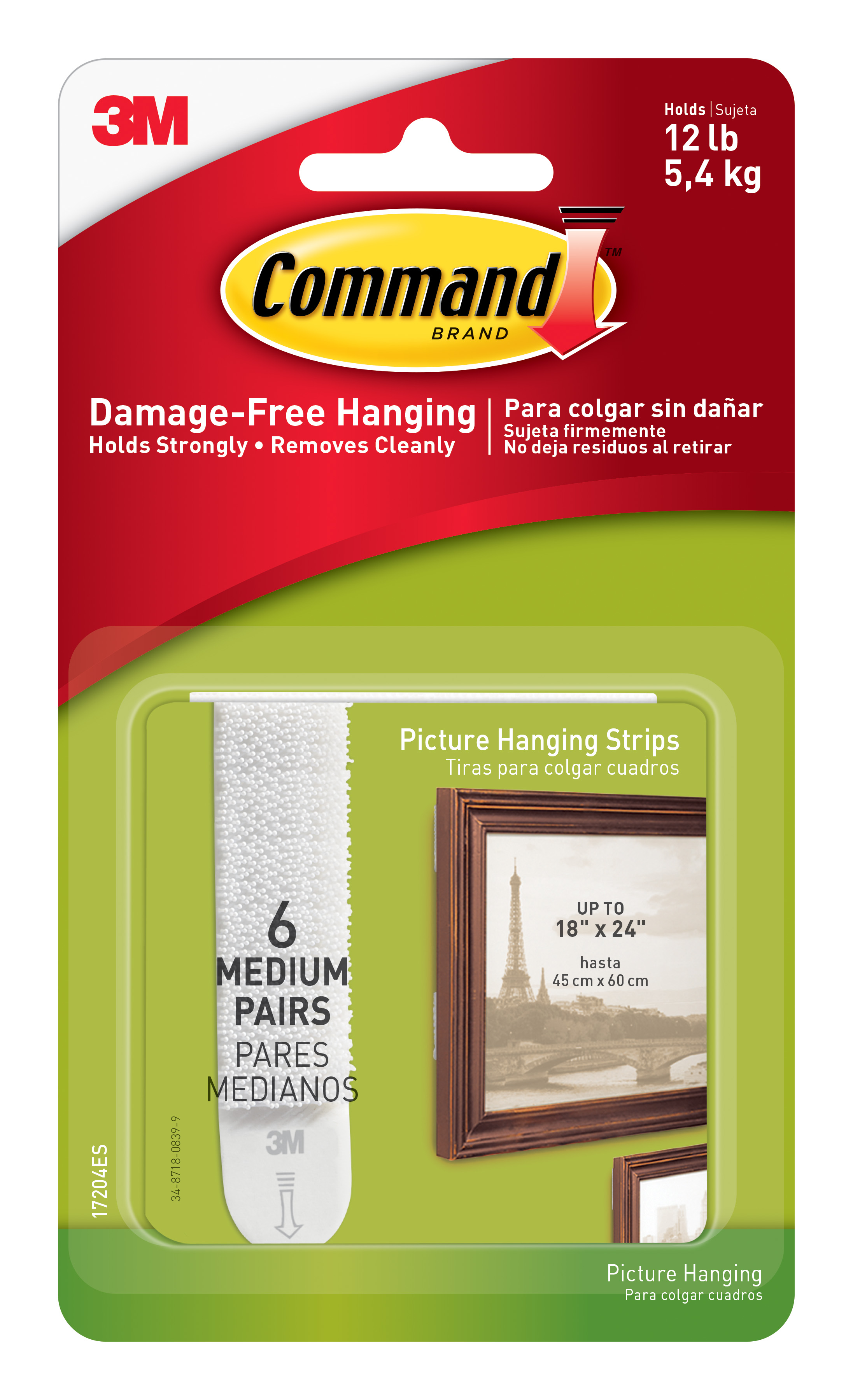 3M Command&#8482; Medium Picture Hanging Strips, White, 6 Sets of Strips/Pack