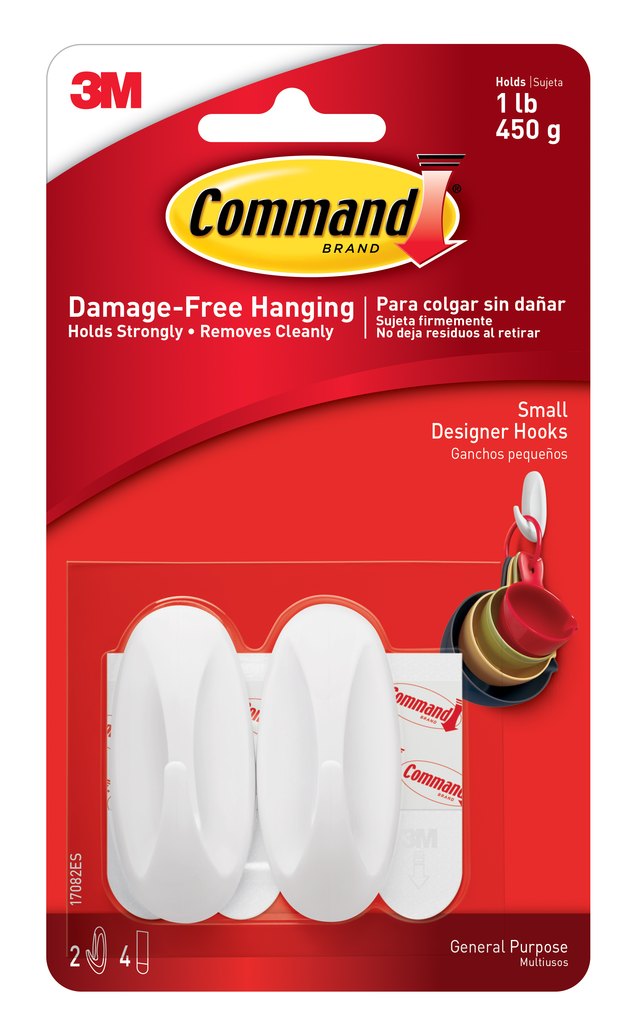 CommandTM Command Large Designer Hook, White, 1 Hook, 2 Strips/Pack CommandTM Command Large Designer Hook, White, 1 Hook, 2 Strips/Pack