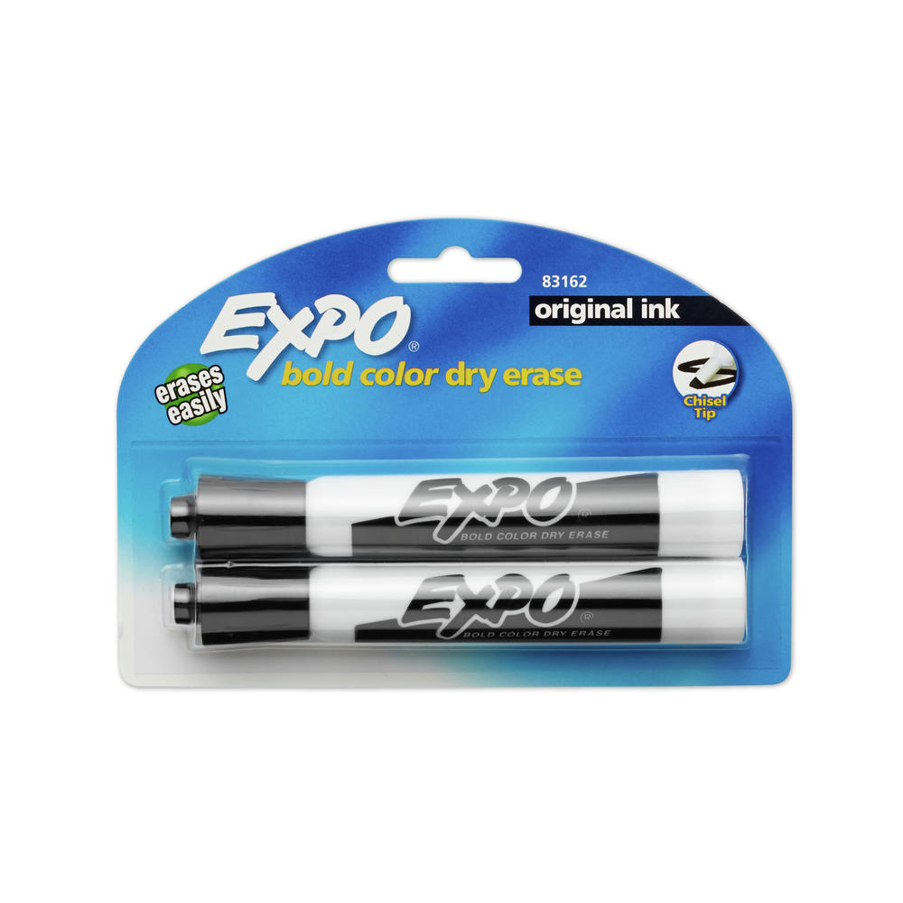 EXPO  Dry Erase Markers, Original Ink, Black Ink, Chisel Tip, 2 markers