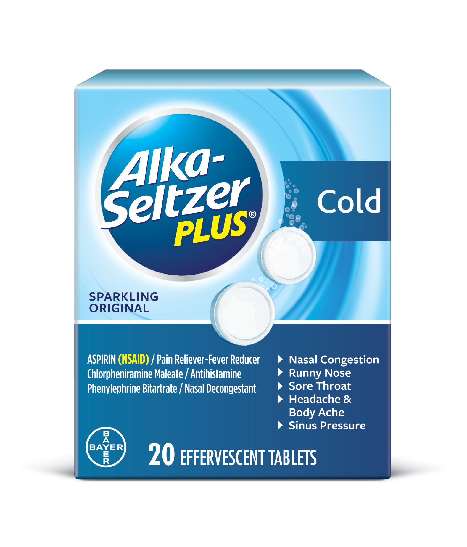 Alka-Seltzer  Plus Cold Sparkling Original Effervescent Tablets 20 ct Box