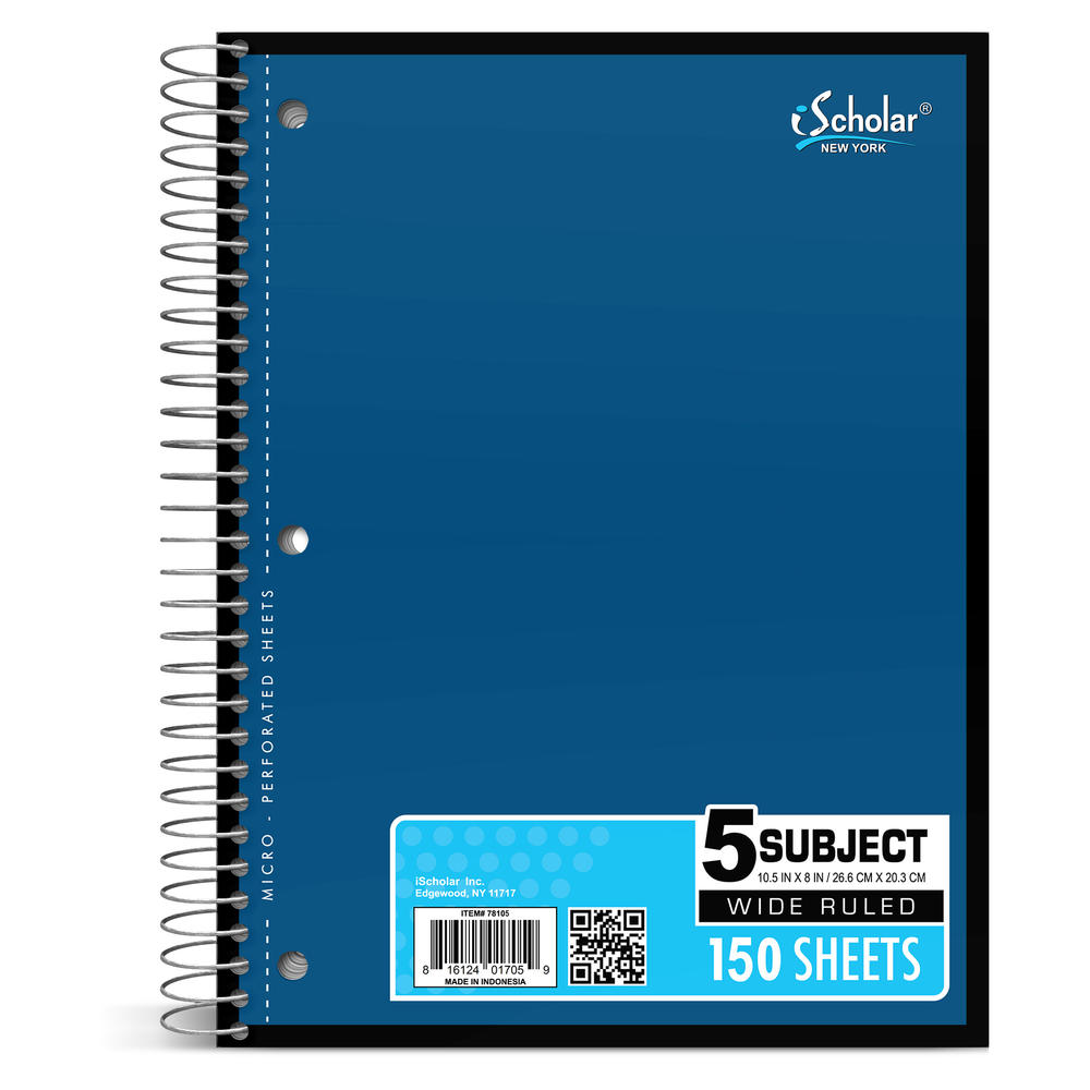 iScholar  5-Subject Wirebound Notebook, 150 Sheets