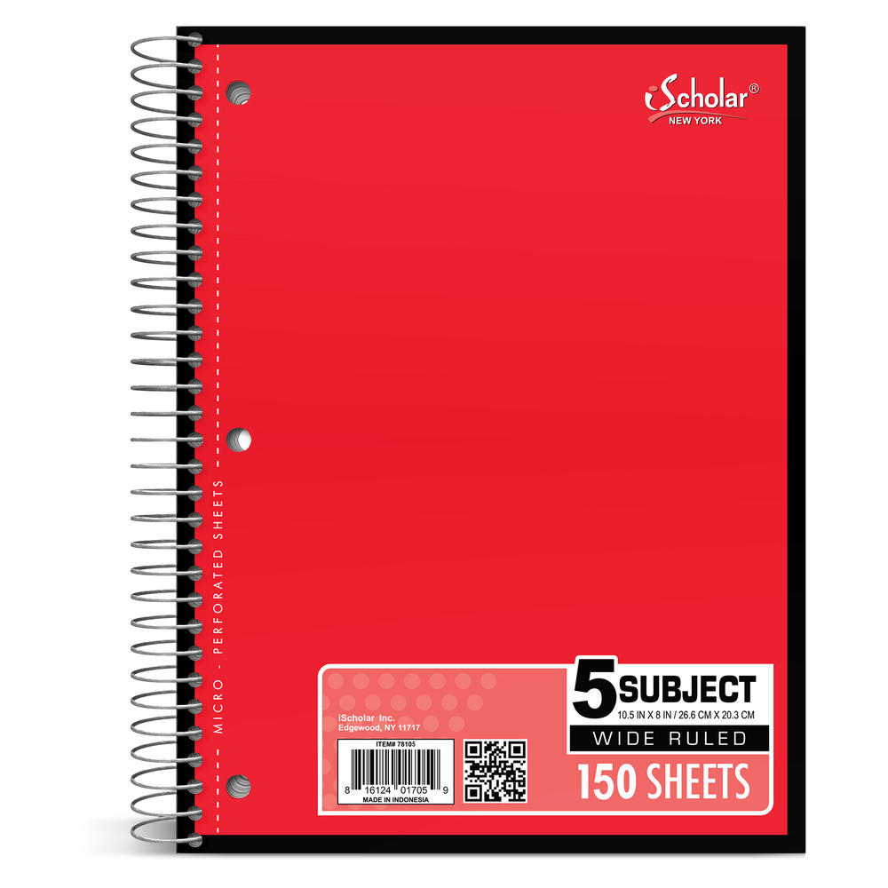 iScholar  5-Subject Wirebound Notebook, 150 Sheets