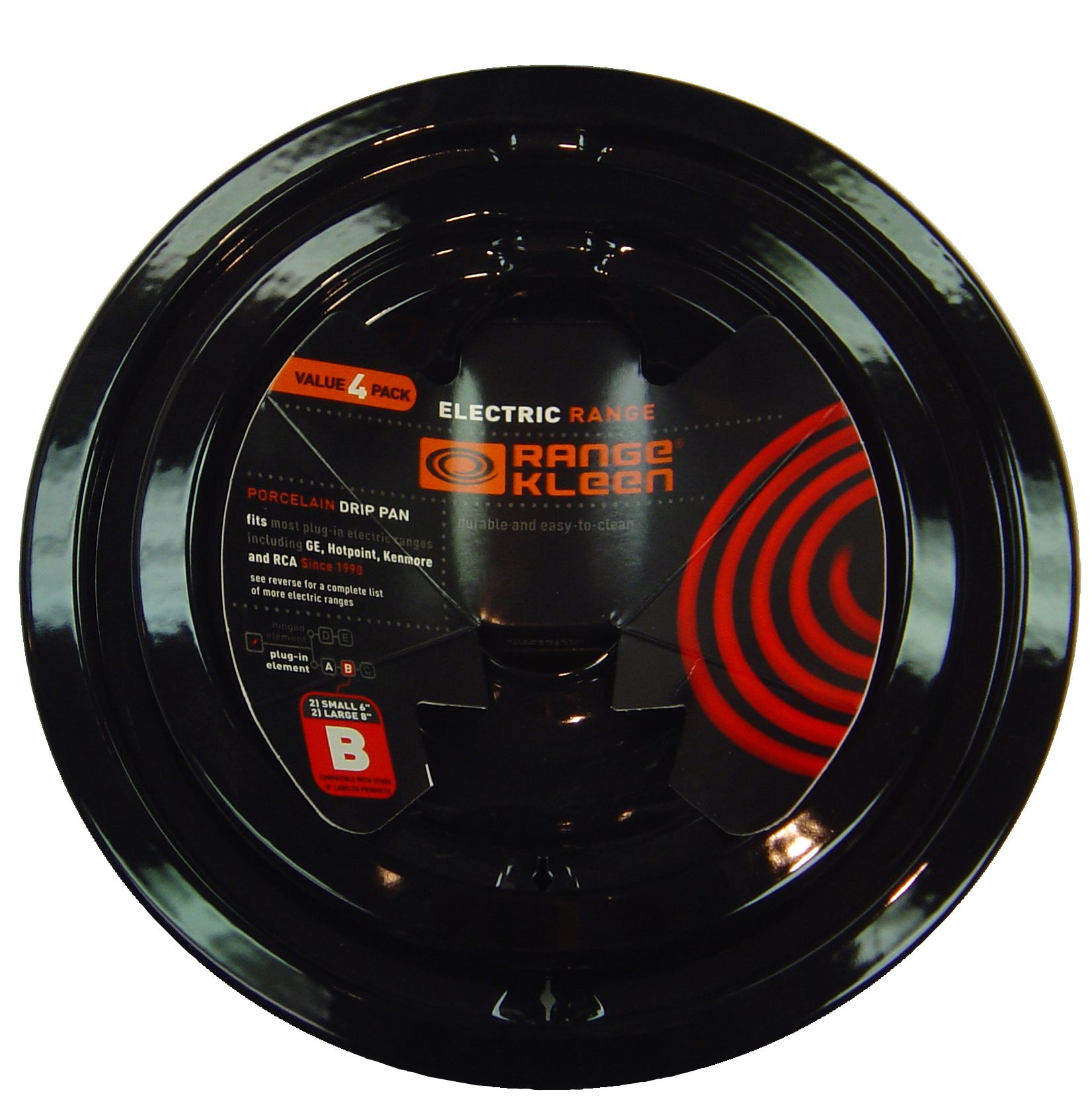 Range Kleen Set of 4 Porcelain Drip Pans, Black-P11920-4X Range Kleen Set of 4 Porcelain Drip Pans, Black-P11920-4X