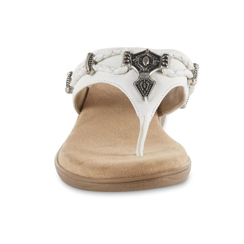 Basic Editions Women's Gloria Embellished Thong Sandal - White